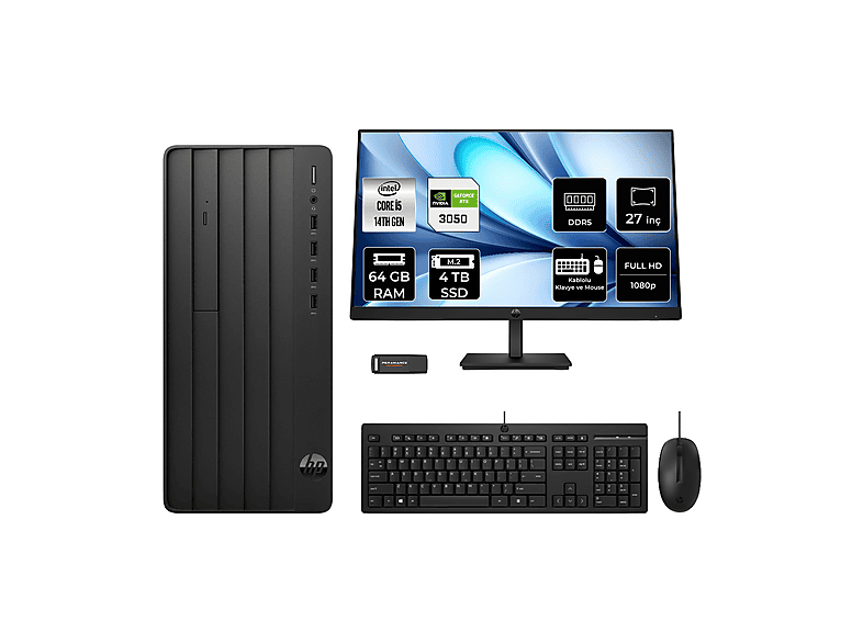 HP ProDesk 2 B70VQATPN1096 RTX3050/6GB 27" PER4 Bellek Intel Core I5-14400 64 GB RAM 4 TB SSD FreeDOS Masaüstü Bilgisayar