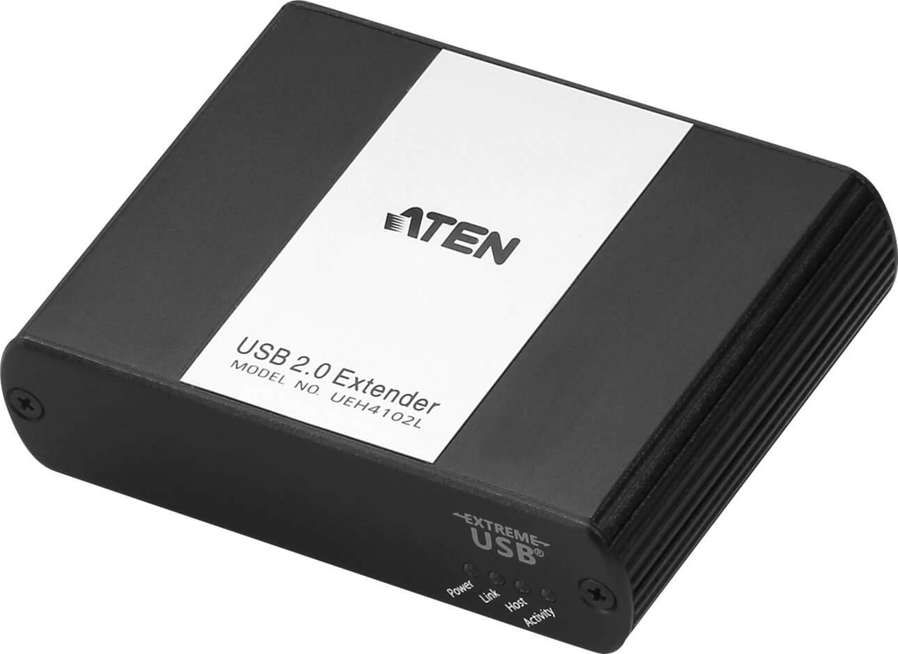 Czarne urządzenie USB 2.0 extender z logo ATEN i wskaźnikami.