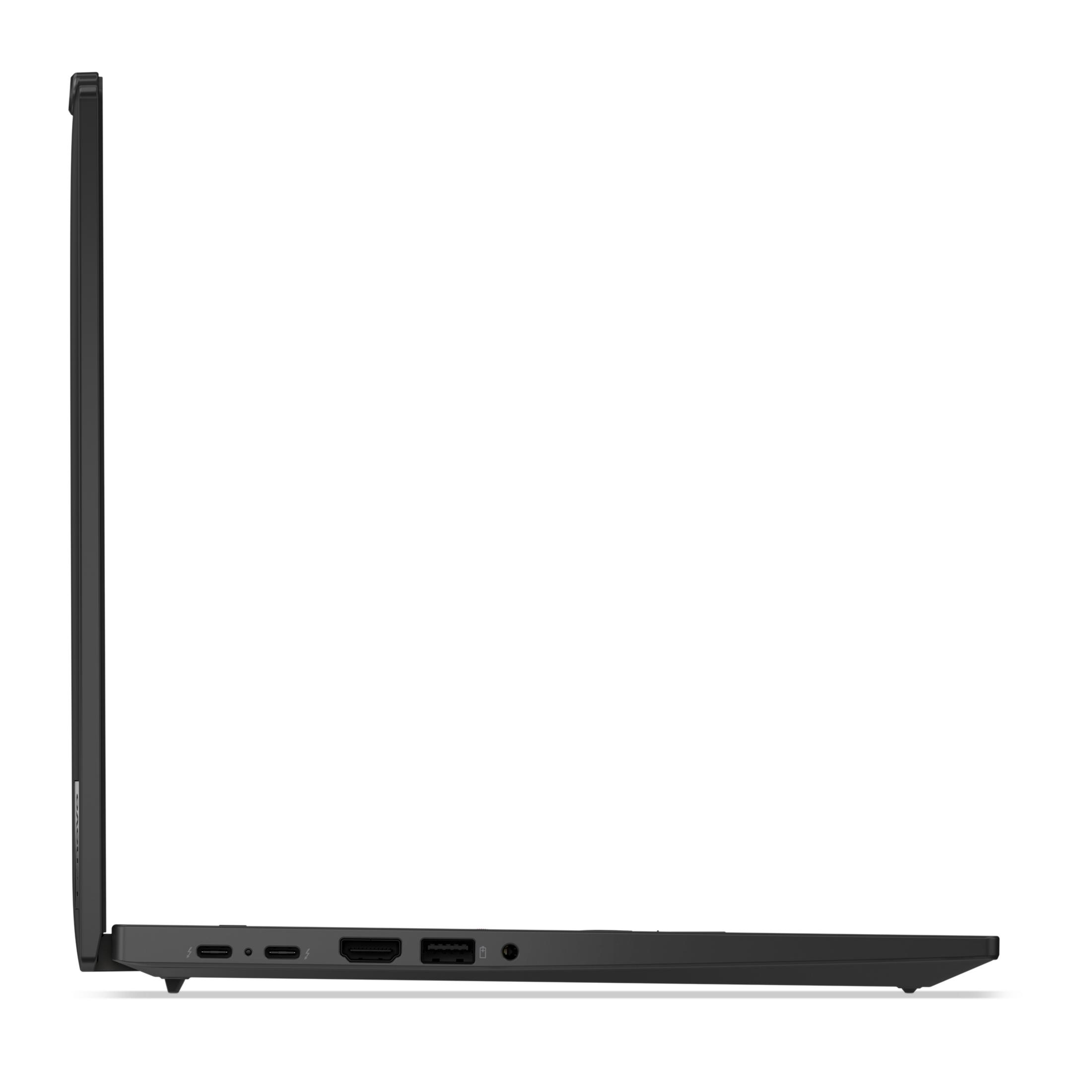 Czarny laptop w profilu, z portami po boku.