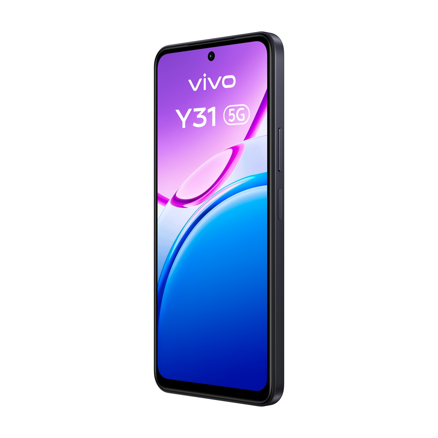 Ciemny smartfon Vivo Y31 5G z kolorowym tłem.