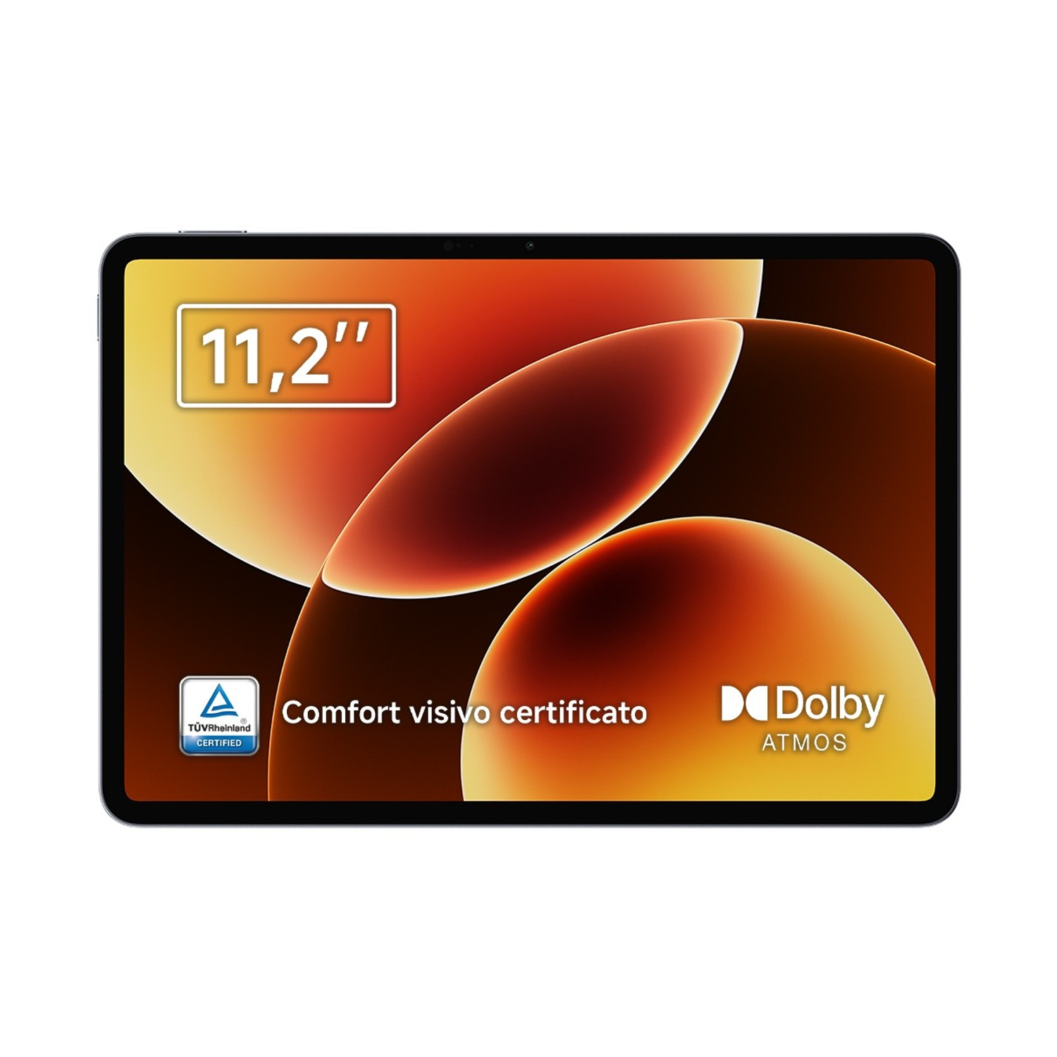 Ein Tablet mit 11,2 Zoll und Dolby Atmos-Logo.