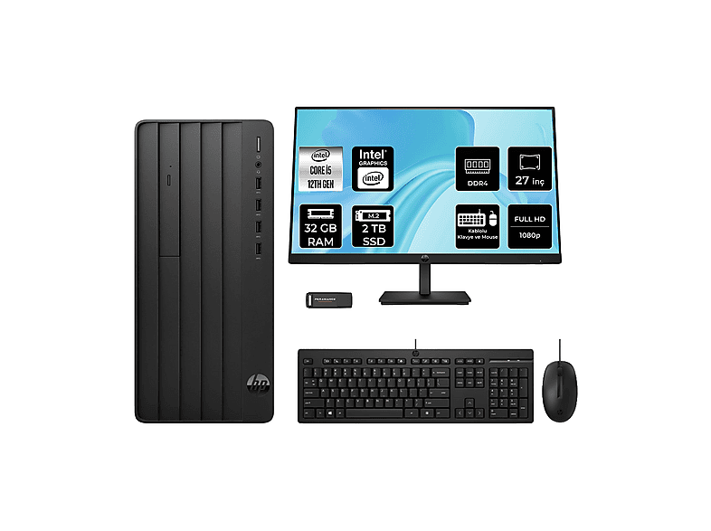 HP Pro Tower 290 G9 27" PER4 Bellek B70VDATPN787 Intel Core i5 12500 32 GB RAM 2 TB SSD FreeDOS Masaüstü Bilgisayar