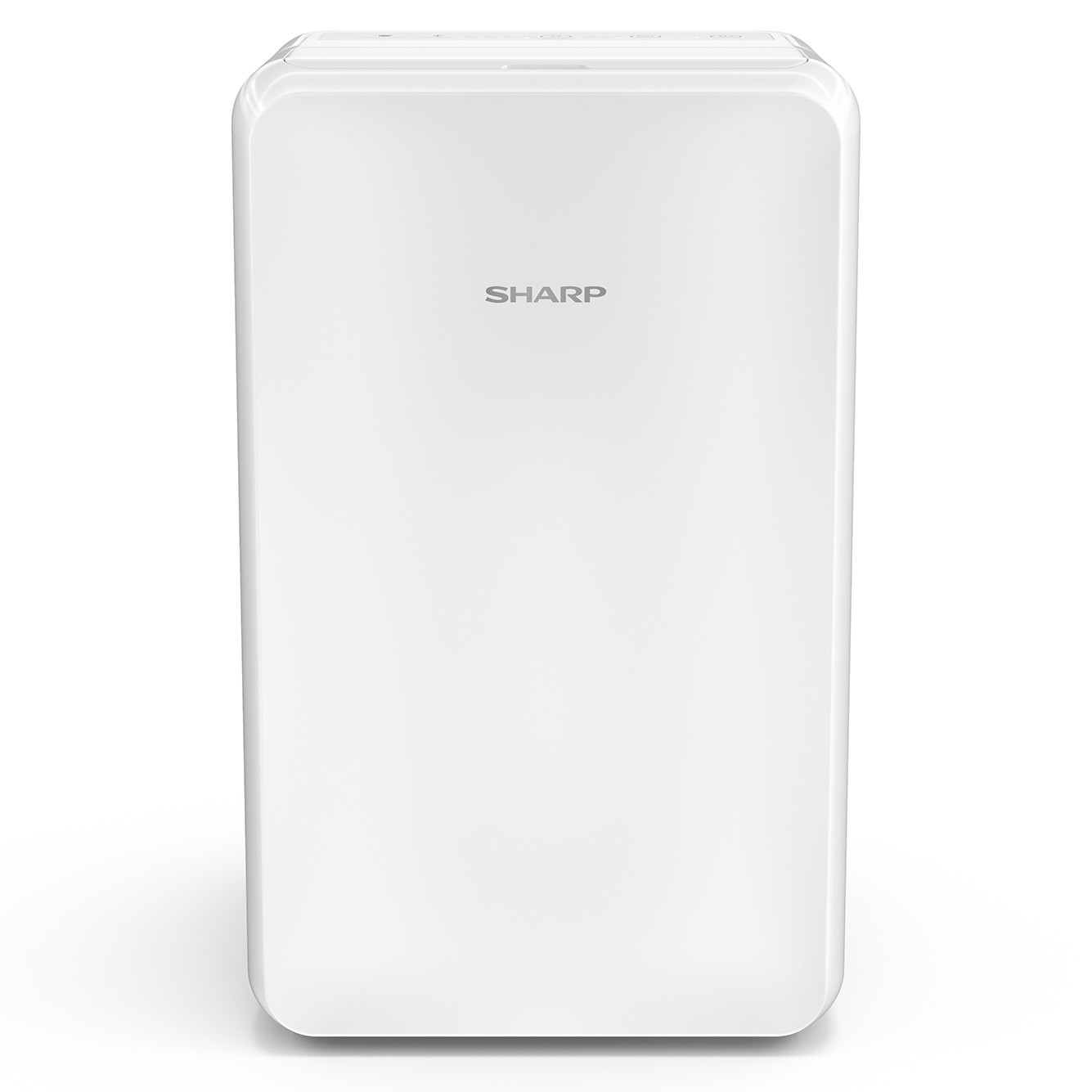 Un purificatore d'aria bianco con logo SHARP sul davanti.