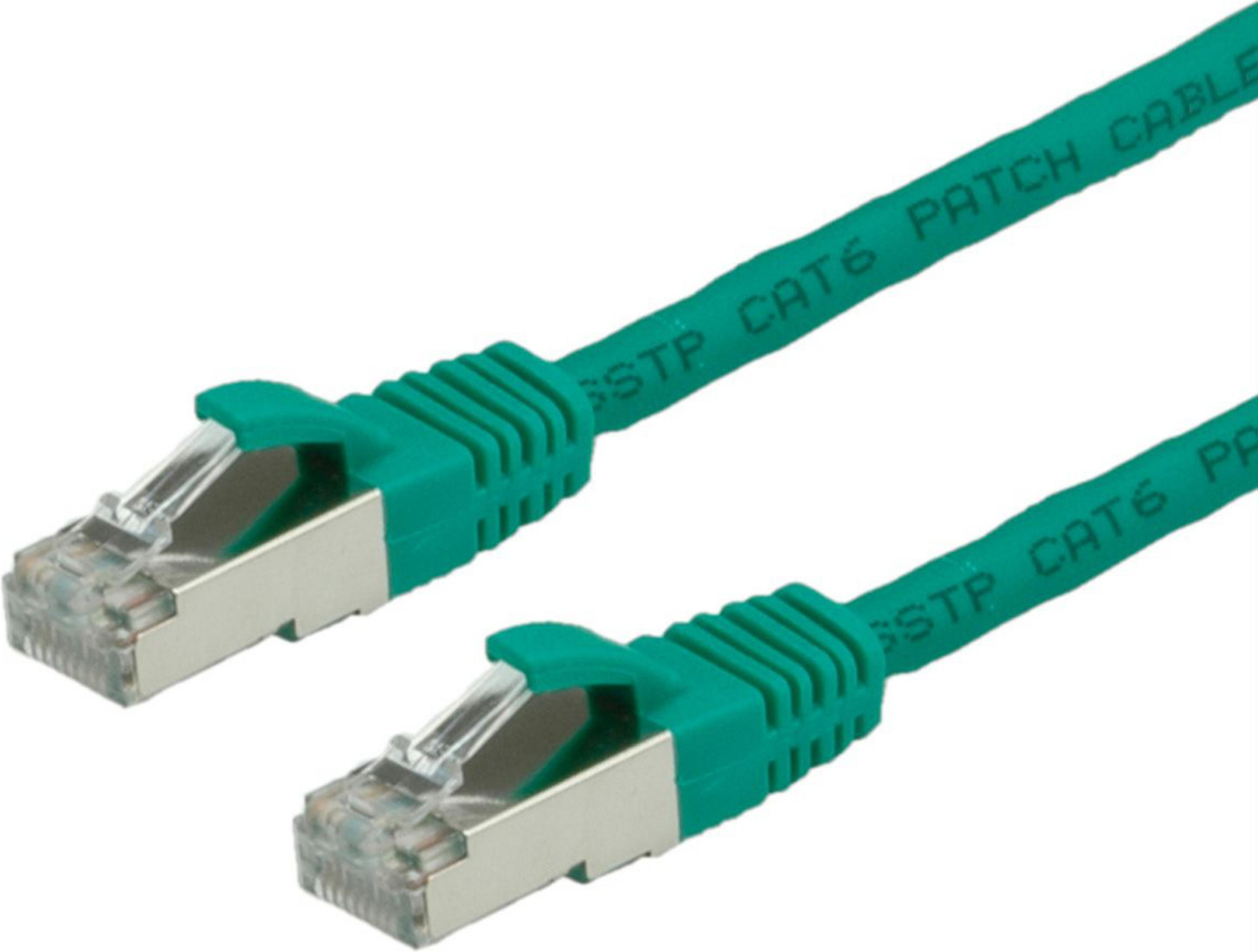 Twee groene Cat6 patchkabels met RJ45-connectoren op witte achtergrond.