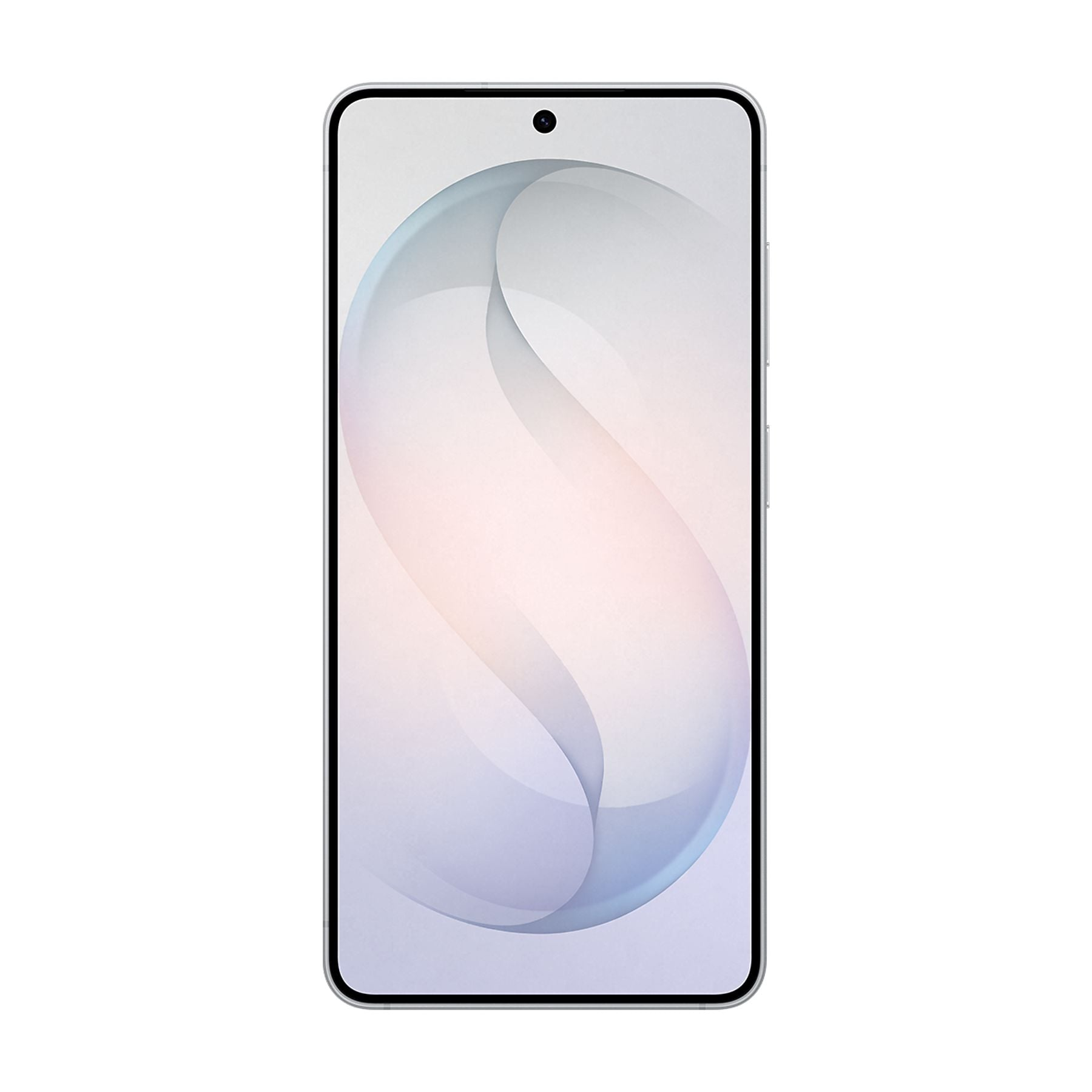 Açık, soyut duvar kağıdı gösteren gümüş bir akıllı telefon.