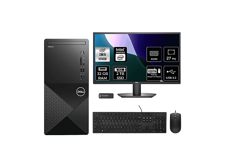 DELL Vostro 3030MT N6014VDT3030MTP907 PER4 Bellek 27" Intel Core i5-14600 32 GB RAM 2 TB SSD FreeDOS Masaüstü Bilgisayar