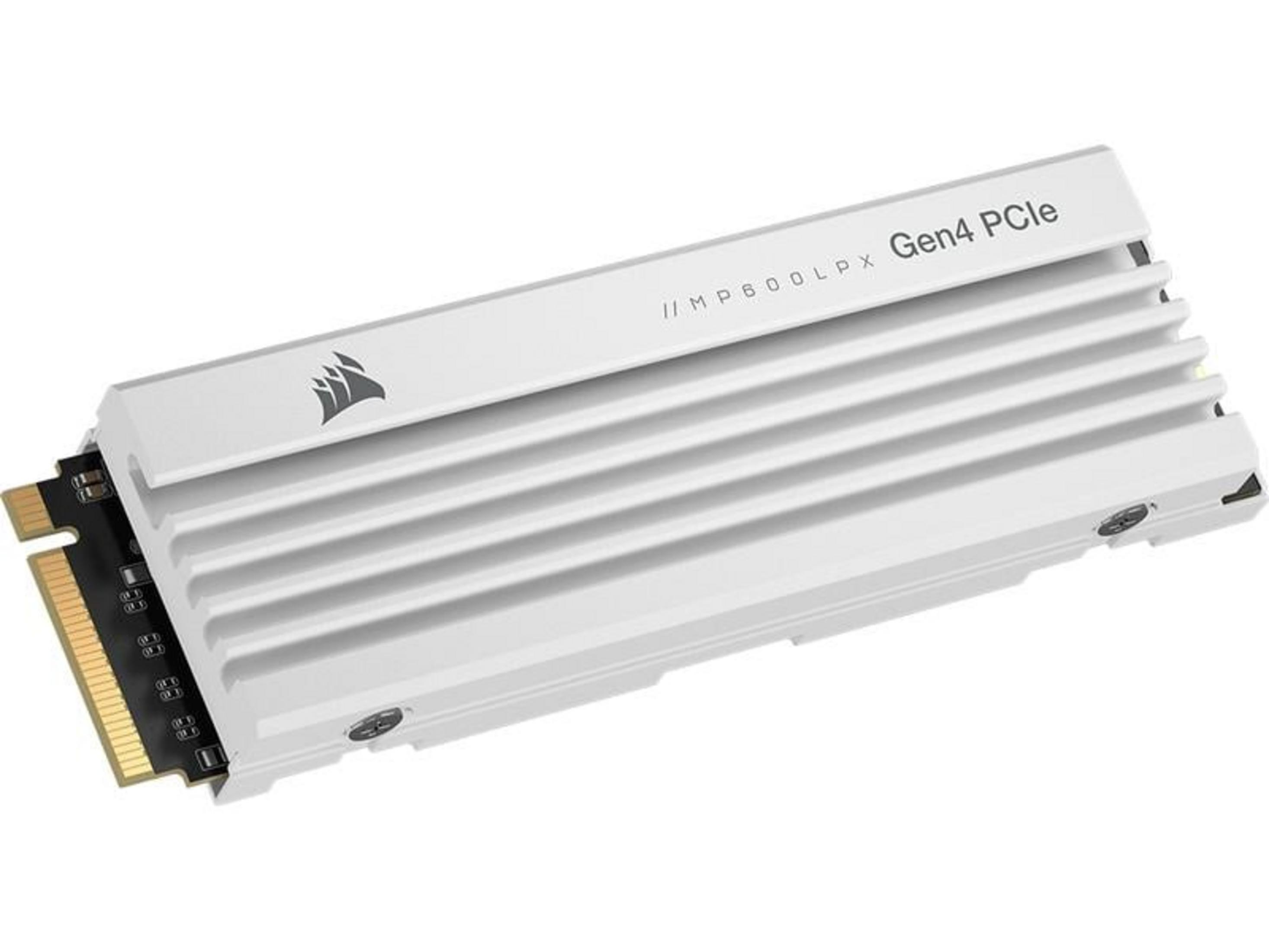 Biały dysk SSD NVMe M.2 z radiatorem i złączem PCIe.
