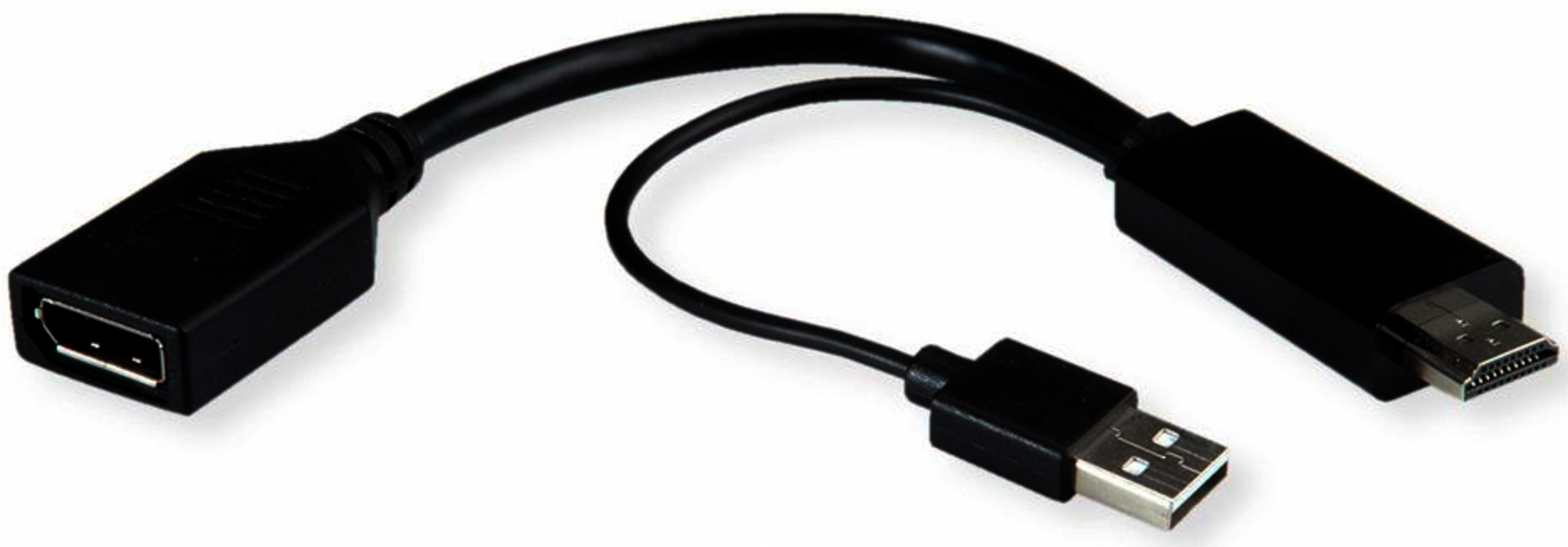 Un cavo adattatore da HDMI a DisplayPort nero con alimentazione USB.