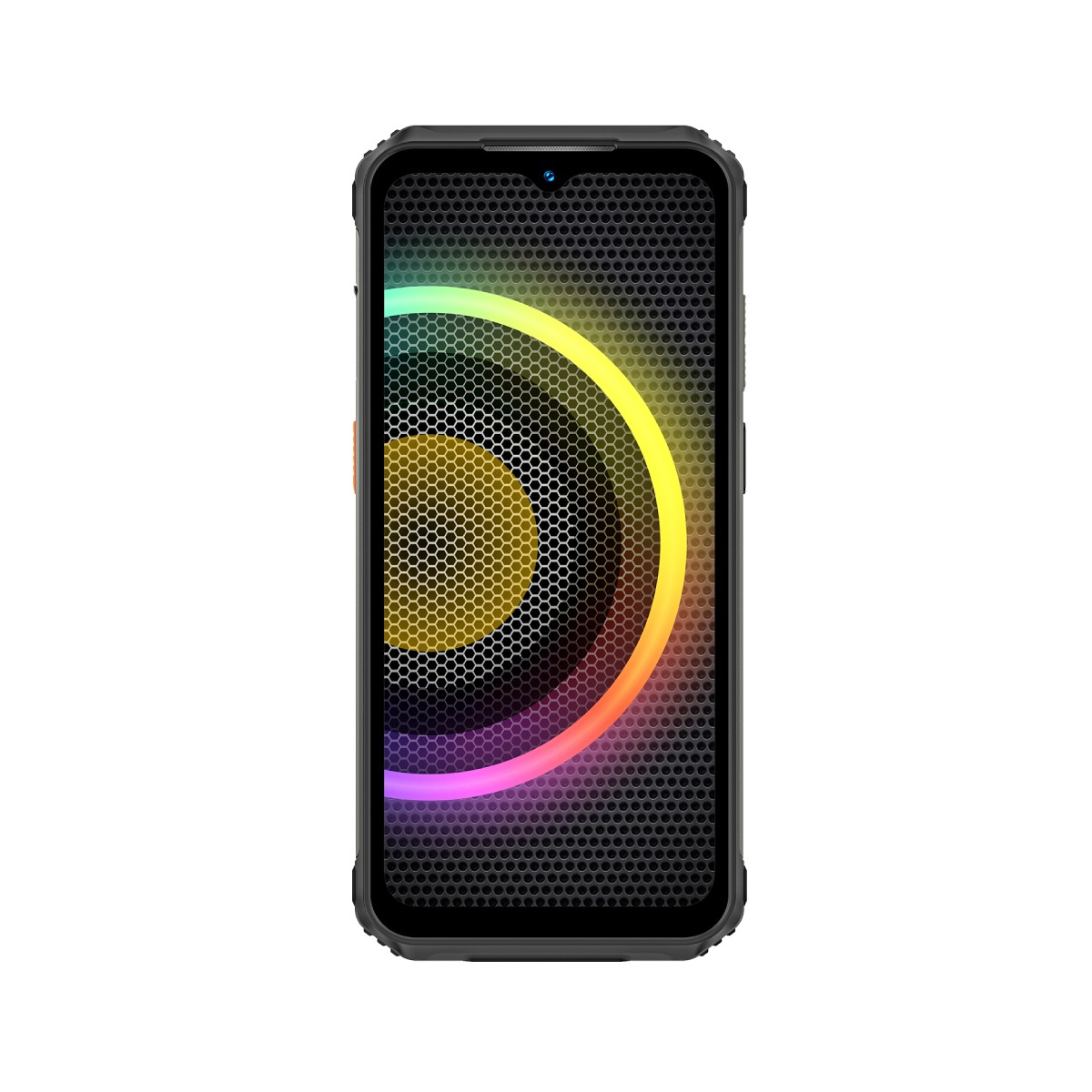 Wytrzymały smartfon z kolorowym efektem świetlnym na ekranie.