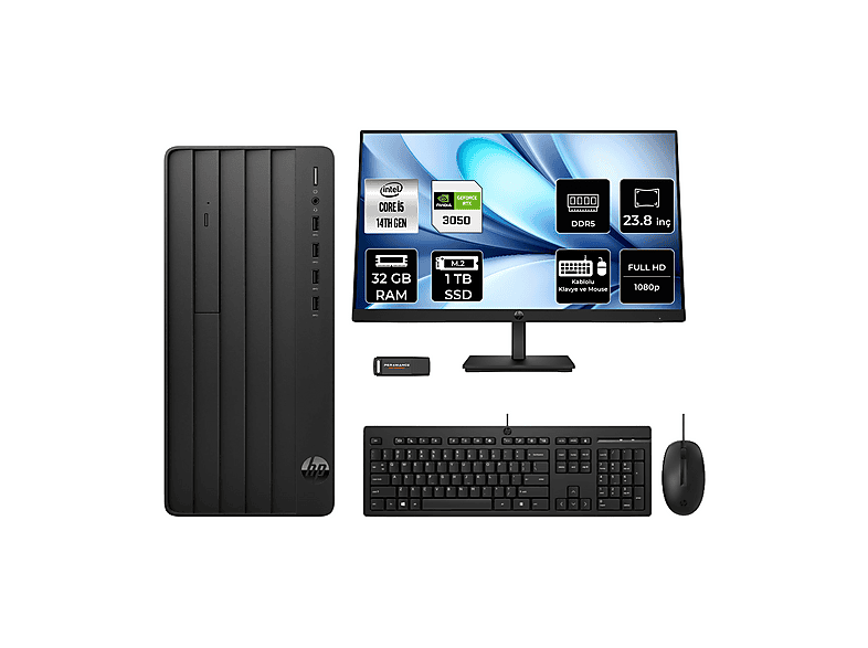 HP ProDesk 2 B70VQATPN786 PER4 Bellek RTX3050 6GB 23.8" Intel Core i5-14400 32 GB RAM 1 TB SSD FreeDOS Masaüstü Bilgisayar