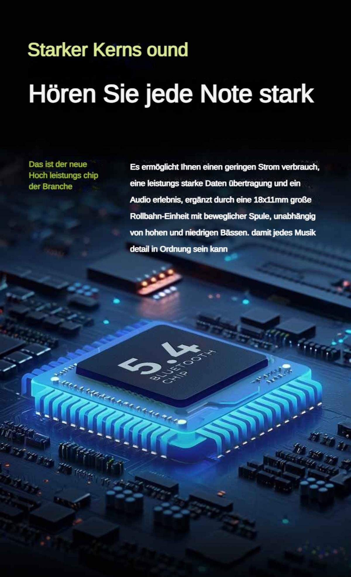 Ein leuchtend blauer Bluetooth 5.4 Chip auf einer Leiterplatte.
