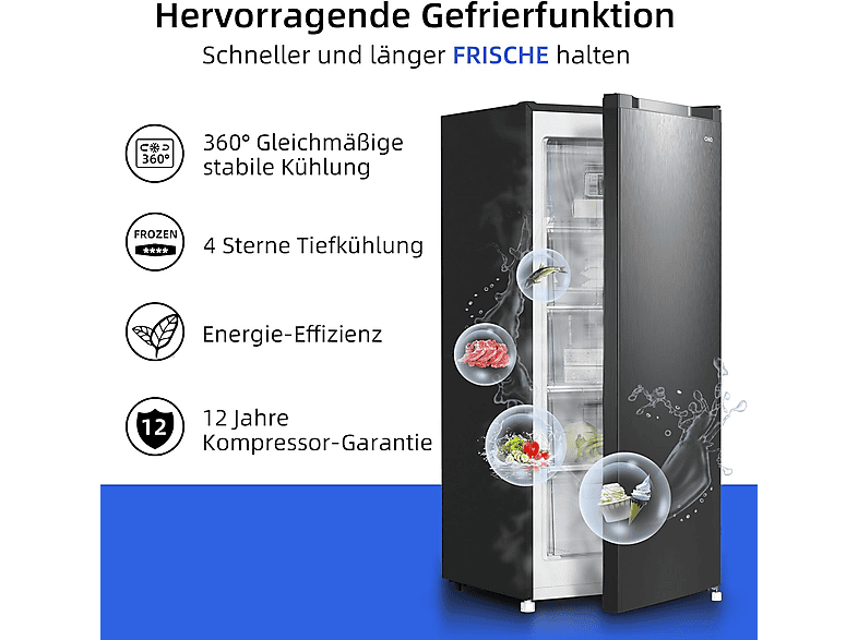 CHiQ congélateur armoire FSD166NE4E 166L noir Acier inoxydable, portes réversibles, 42 db, 12