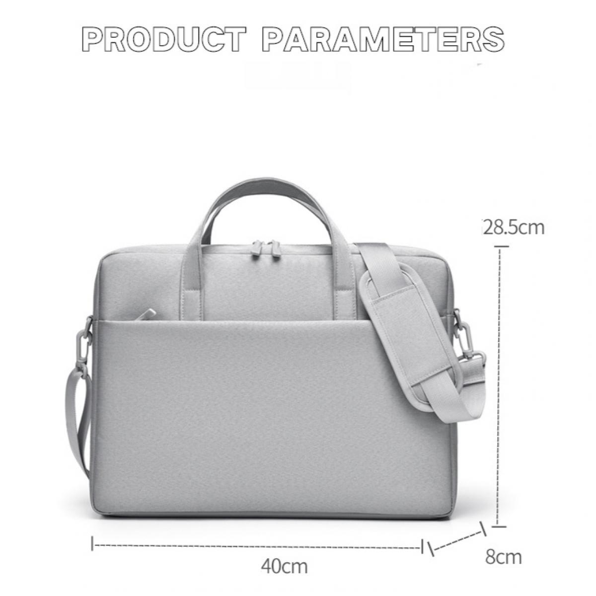 Graue Laptoptasche mit Henkeln und Schultergurt. Maße: 40x28,5x8cm.