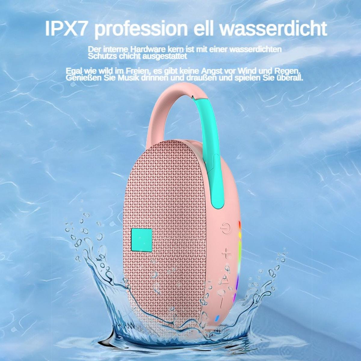Ein wasserdichter, rosafarbener Lautsprecher taucht in Wasser, mit Spritzern.