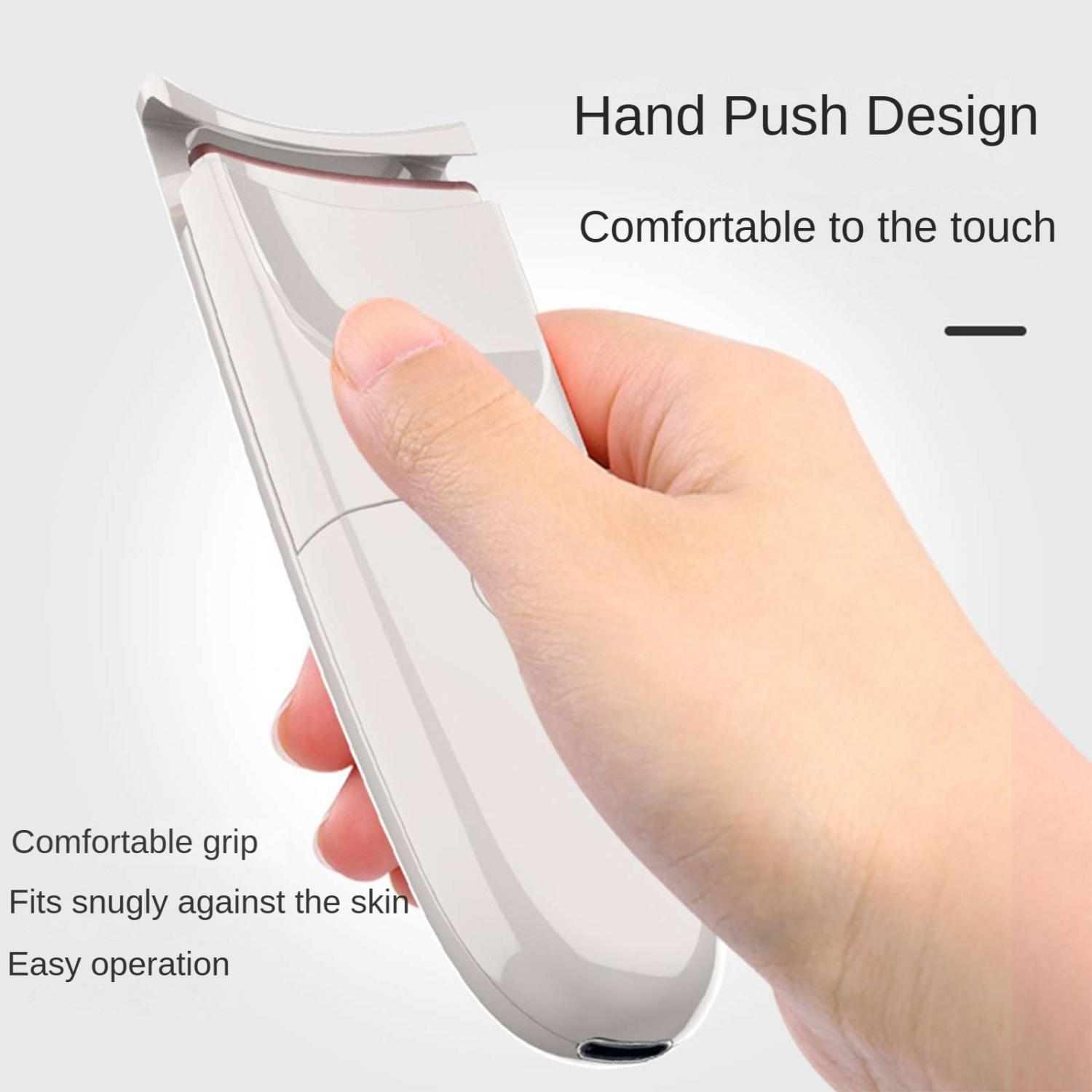 Weiße Hand mit elektrischem Wimpernformer, Hand-Push-Design.