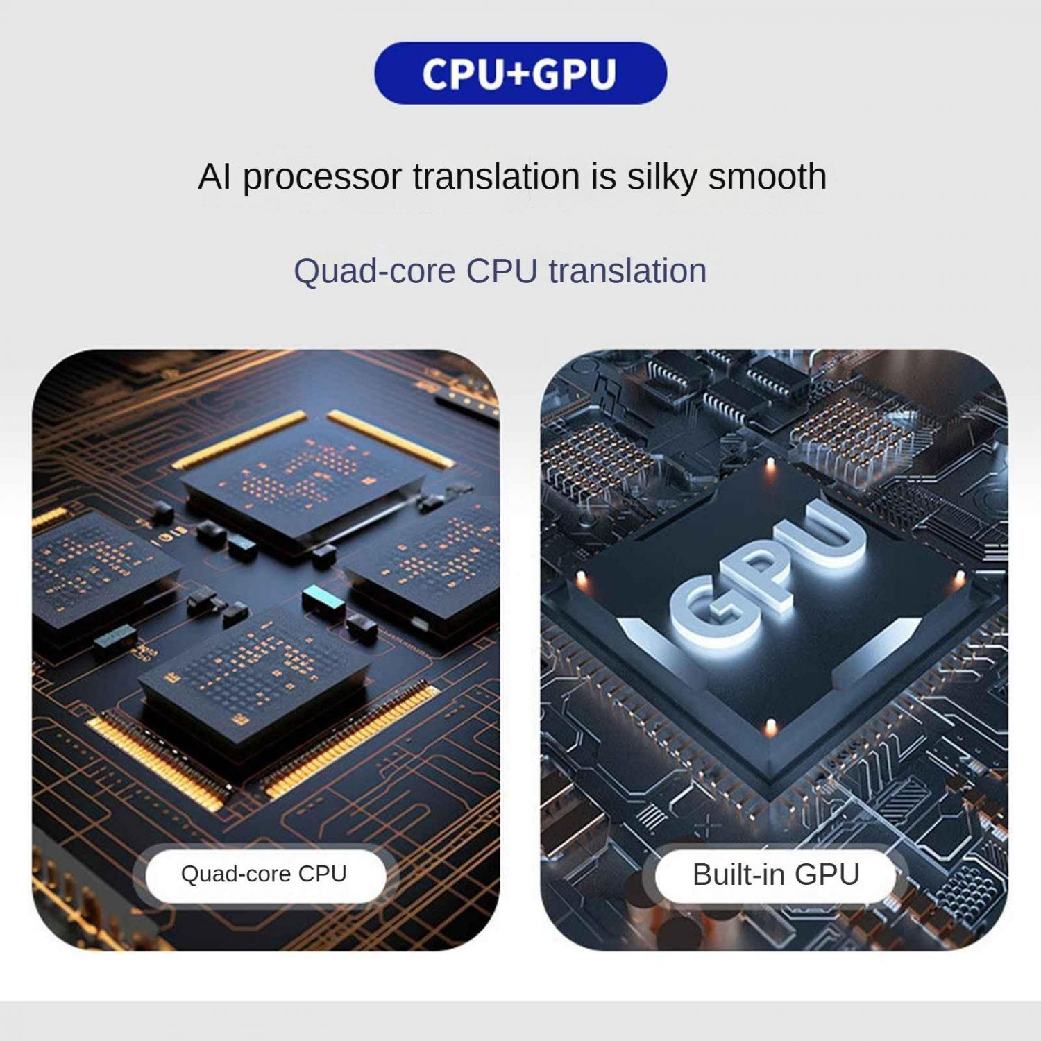 Nahaufnahme eines Quad-Core-CPUs und einer GPU auf Leiterplatten mit Text.