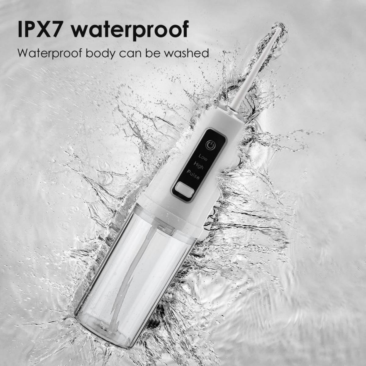 Ein weißer IPX7-wasserfester Mundduschen-Aufsatz mit drei Modi.