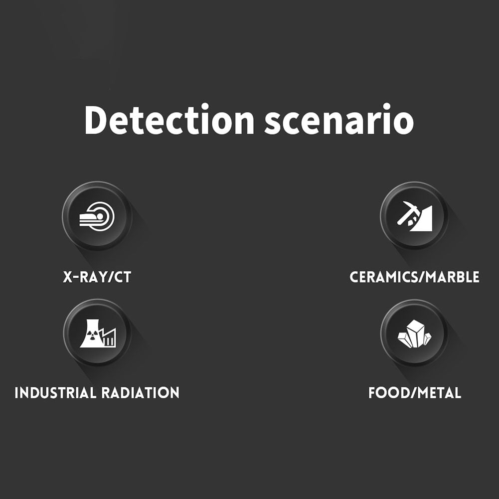 Detektionsszenarien: Röntgen/CT, Keramik/Marmor, Industriestrahlung, Lebensmittel/Metall.