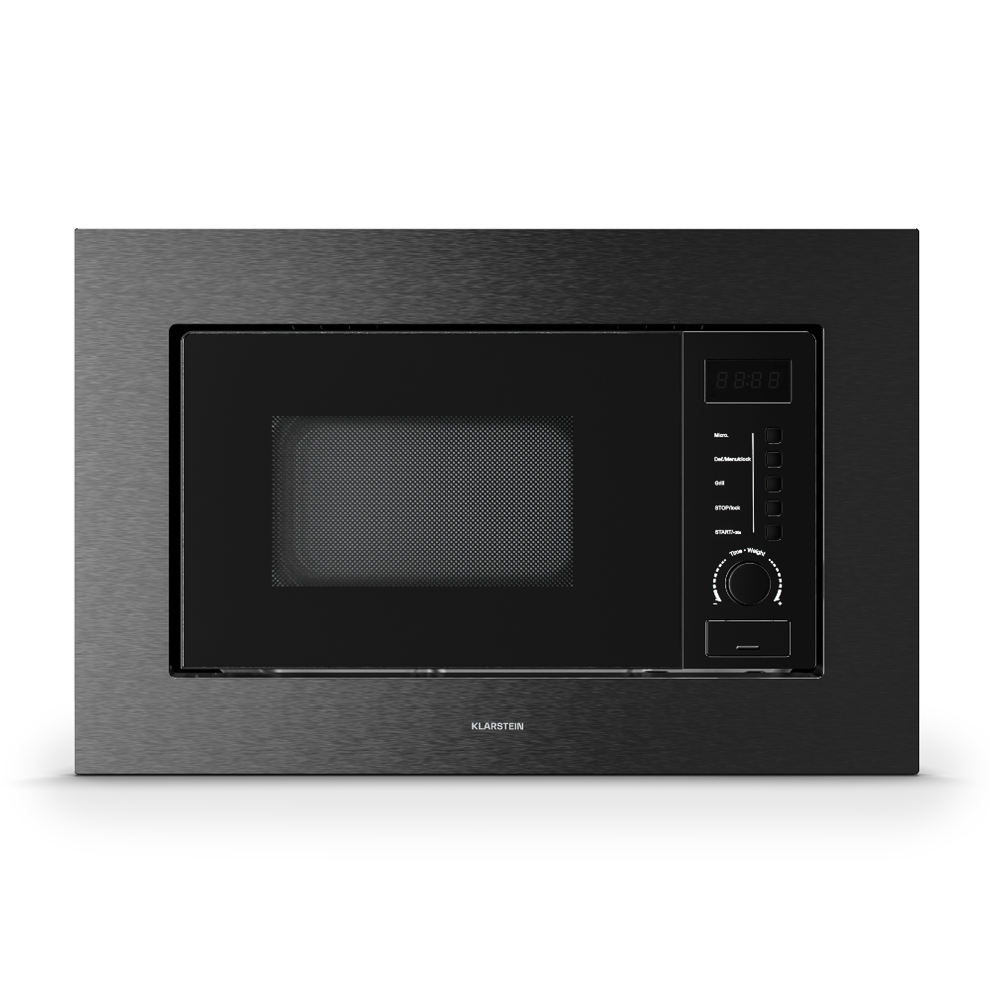 Microonde da incasso con display digitale e selettore per tempo e peso.