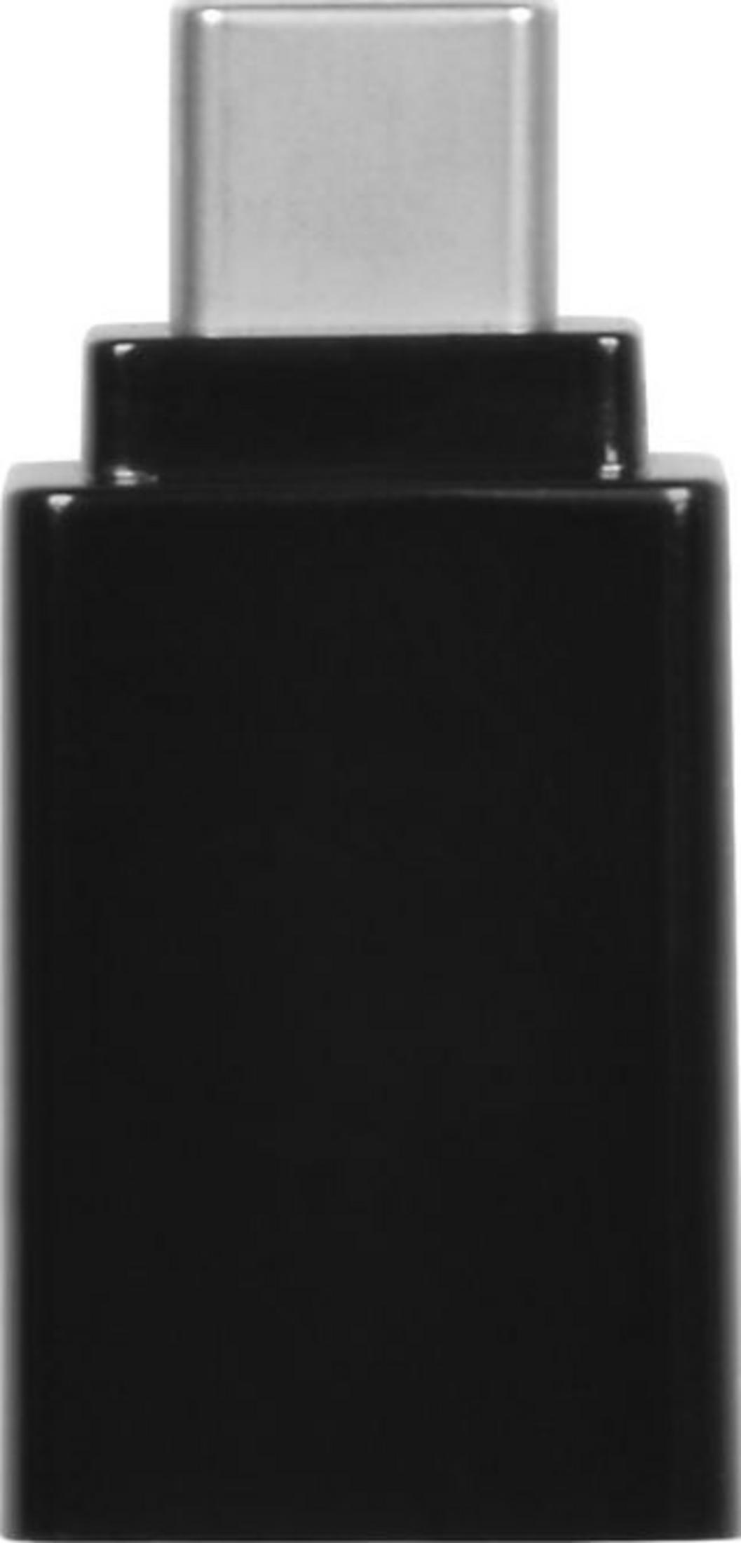 Un adattatore USB-C nero con connettore argentato.