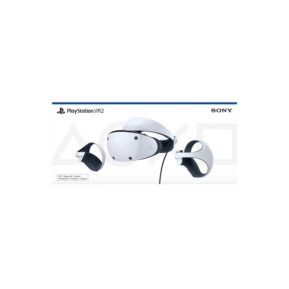 Zestaw PlayStation VR2 z kontrolerami na białym tle.