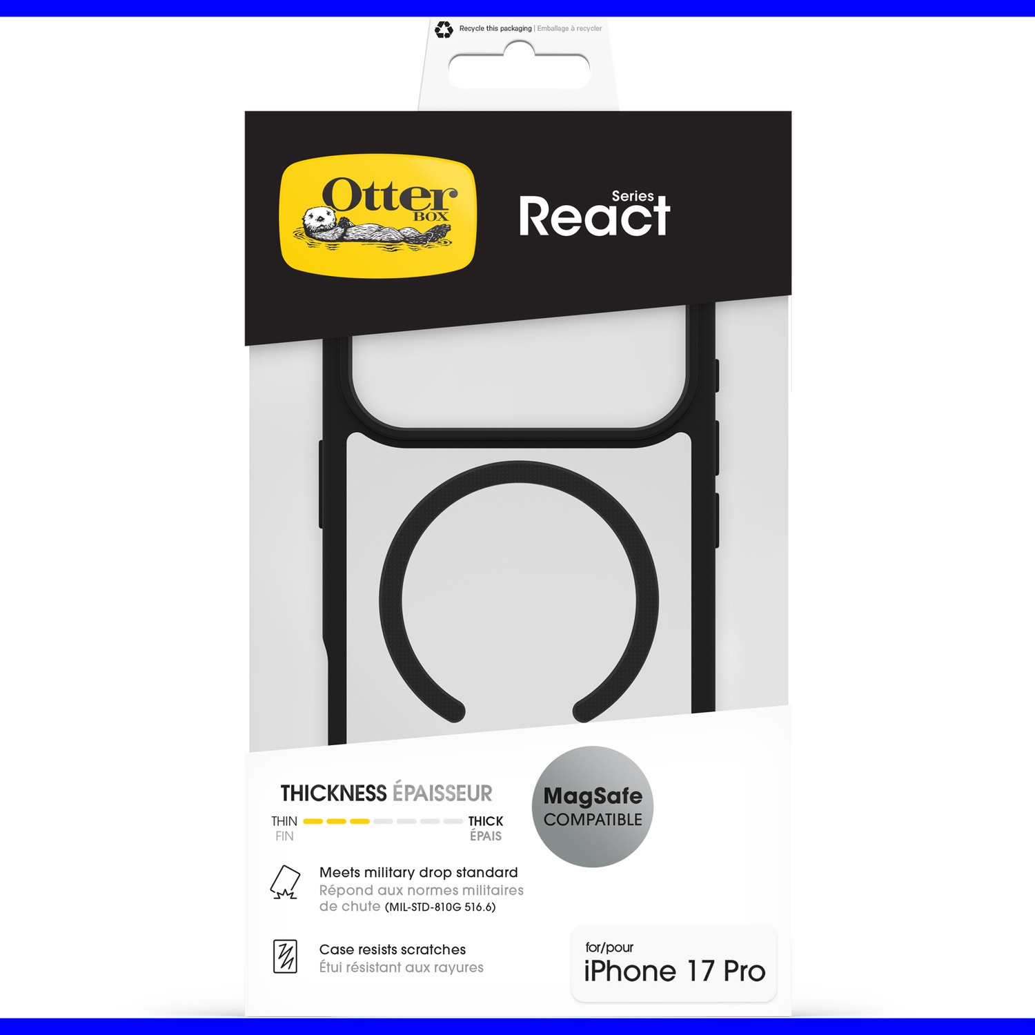 Custodia OtterBox React per iPhone 17 Pro, compatibile MagSafe, robusta.