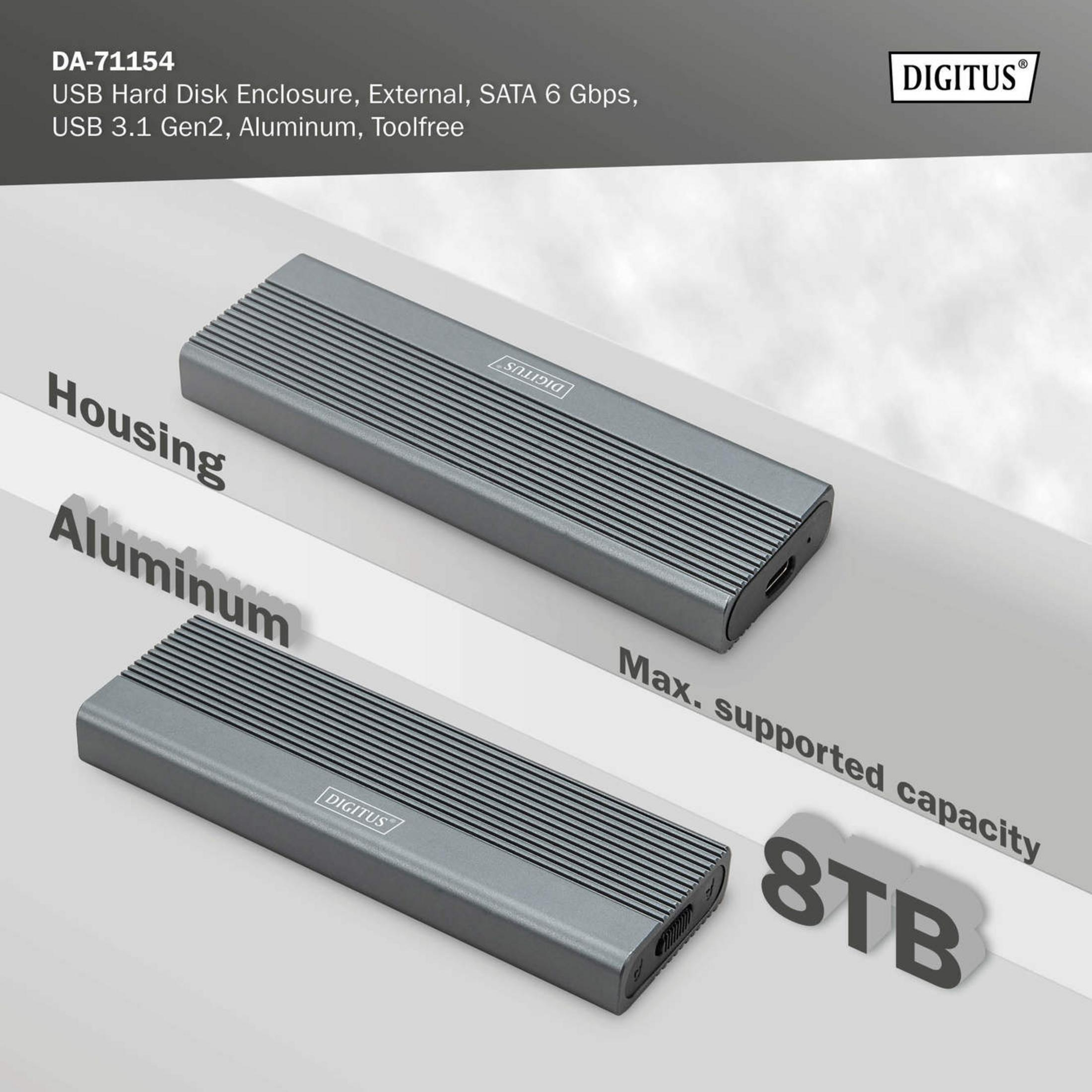 Due box esterni grigi in alluminio per hard disk con fessure di ventilazione e 8 TB.