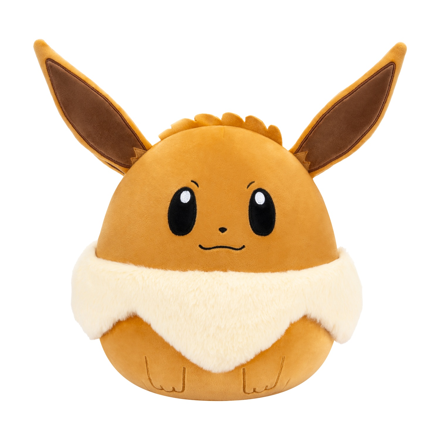Brauner Eevee-Plüsch mit großen Ohren und cremefarbenem Fellkragen.