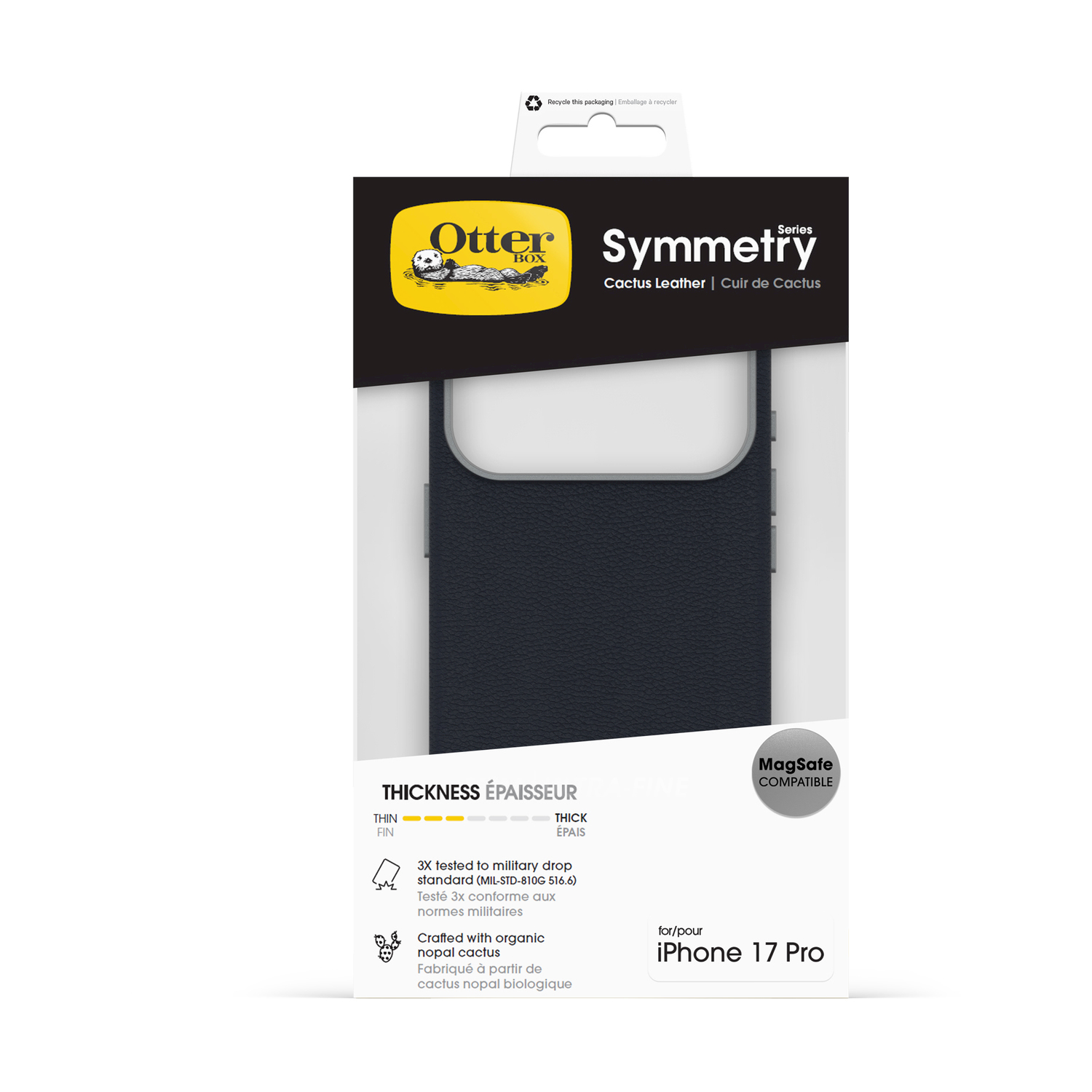 OtterBox Symmetry iPhone 17 Pro hoesje van cactusleer, MagSafe compatibel.