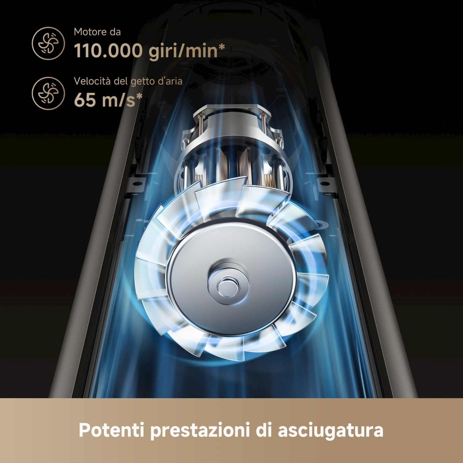 Silnik 110 000 obr./min, prędkość powietrza 65 m/s.