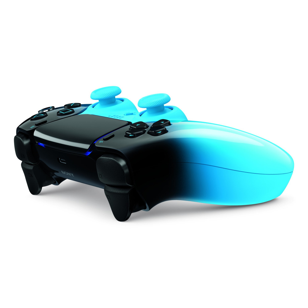Un controller nero e blu con due joystick e pulsanti.