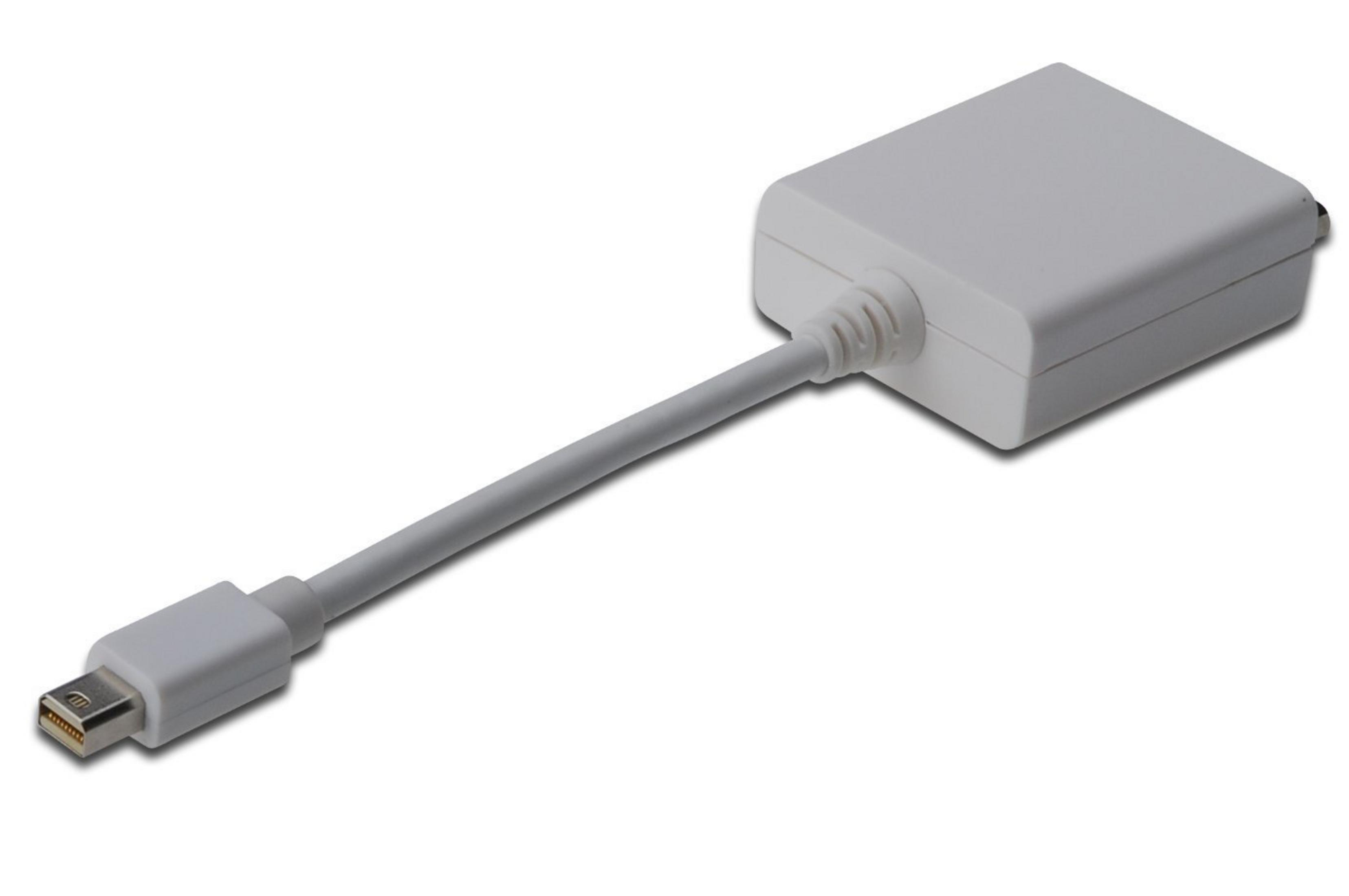 Un adaptador Mini DisplayPort a HDMI blanco sobre fondo blanco.