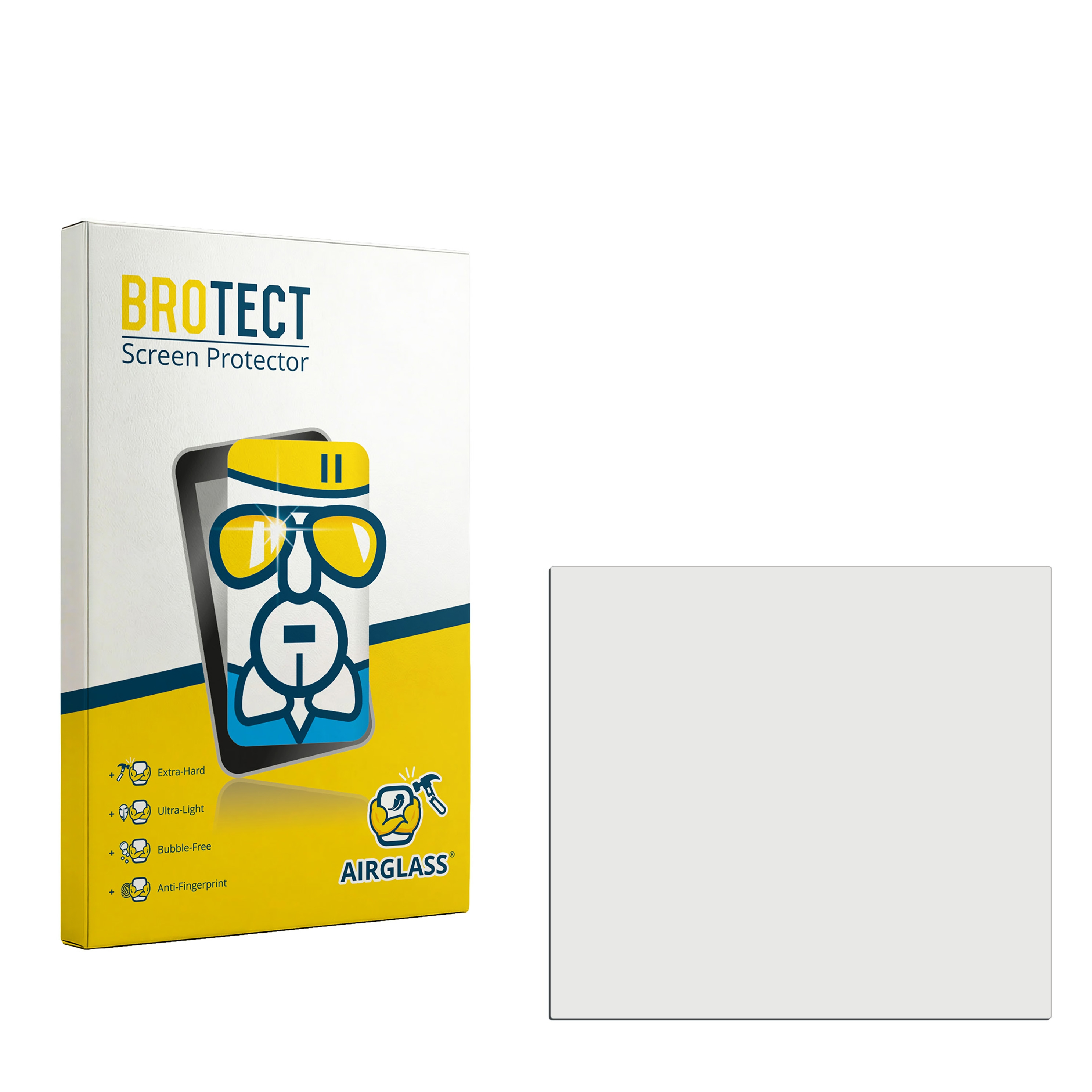 Verpackung für BROTECT Displayschutzfolie mit Smartphone-Grafik. Links und rechts daneben eine weiße Fläche.