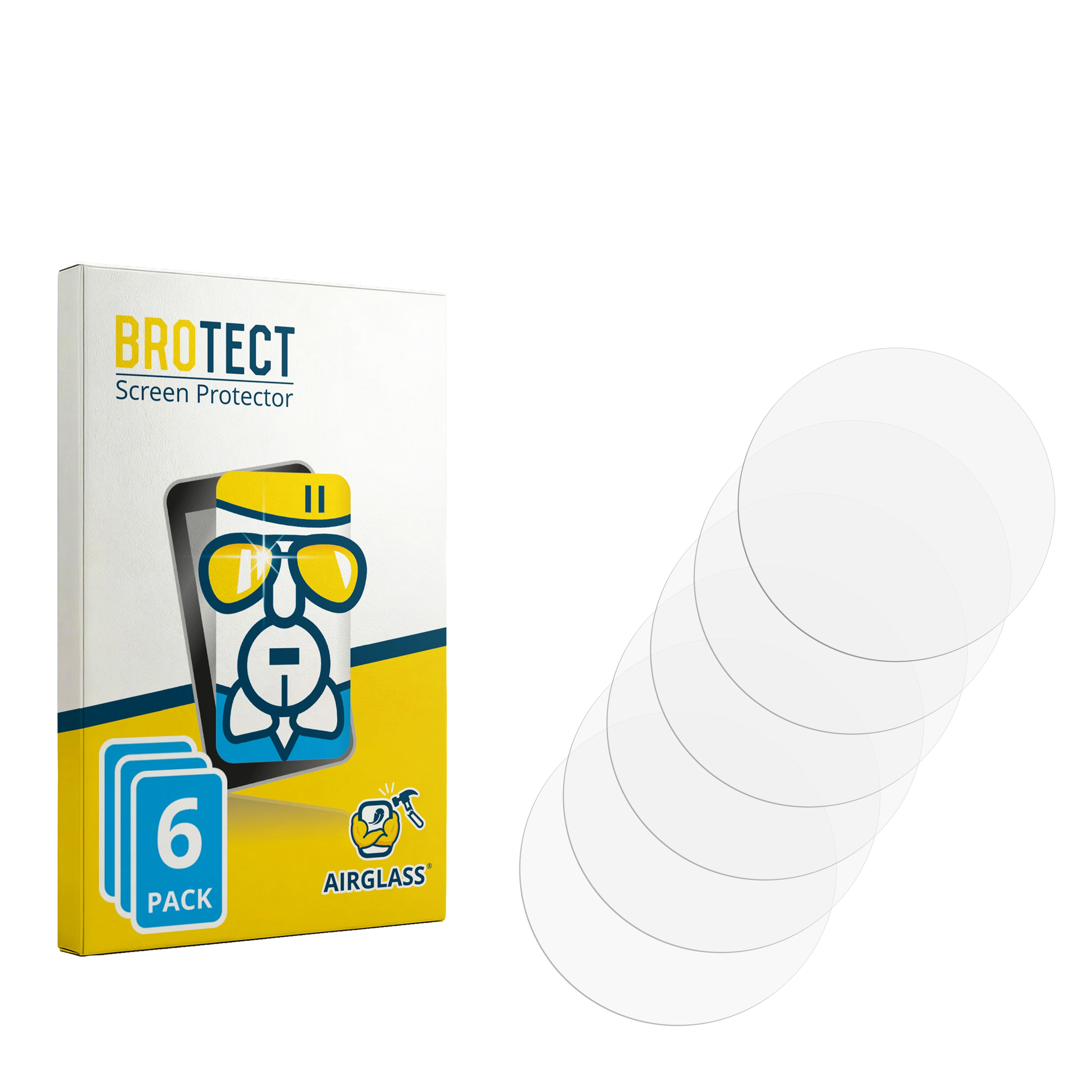 Verpackung für Displayschutzfolien mit 6 Stück und runden Folien.