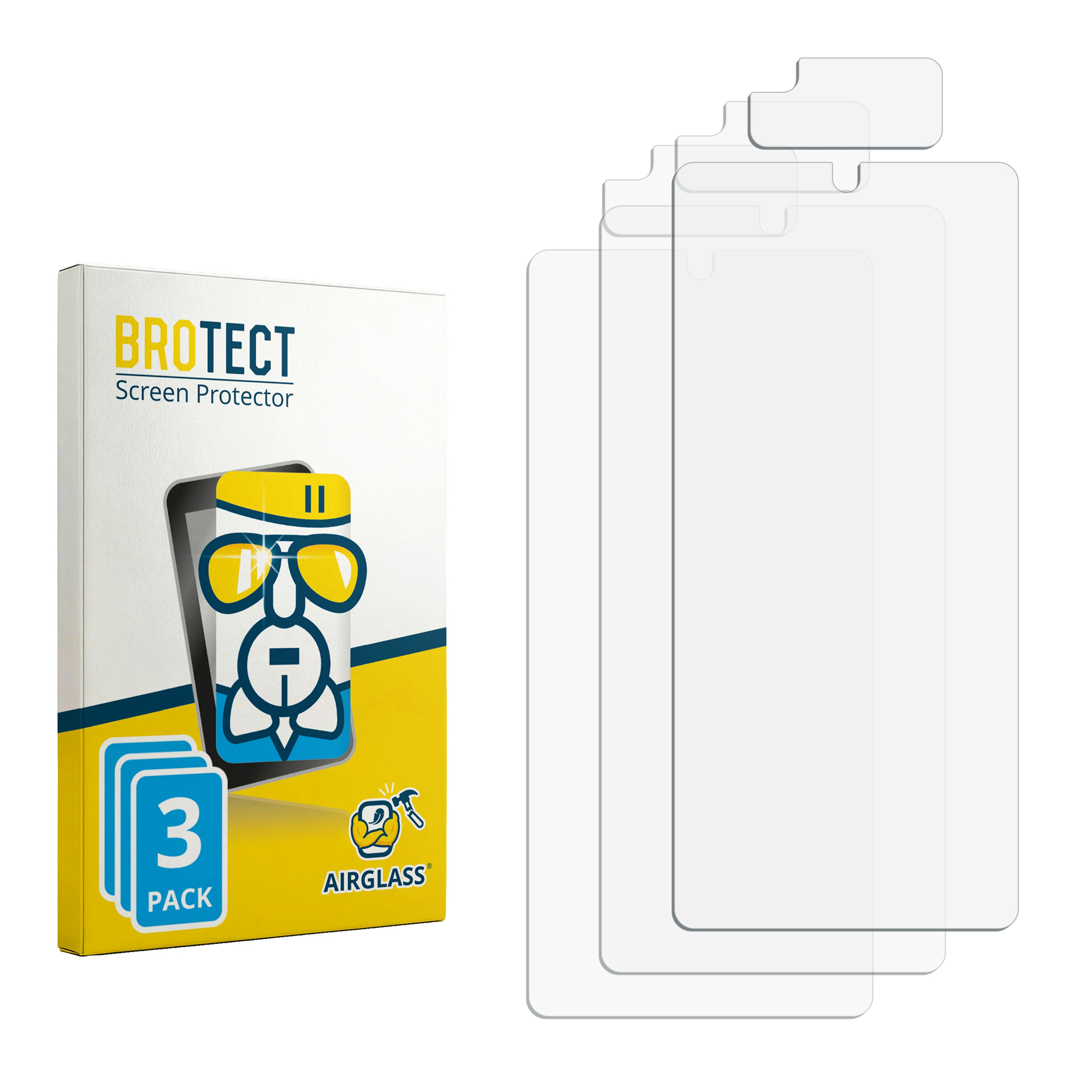 Packung mit 3 Displayschutzfolien von BROTECT mit Airglass-Technologie.