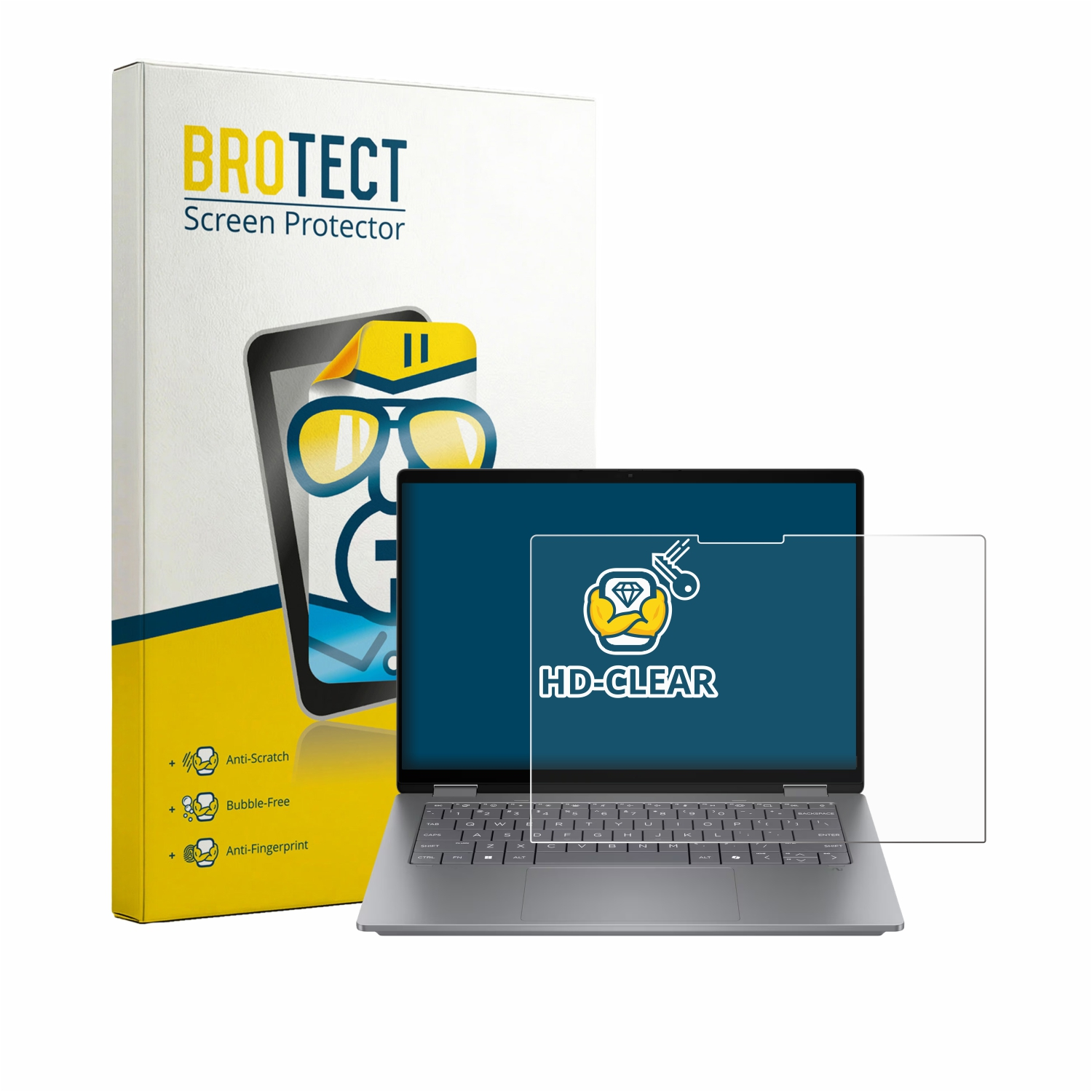 BROTECT Displayschutzfolie für Laptops mit Tastatur und Verpackung.