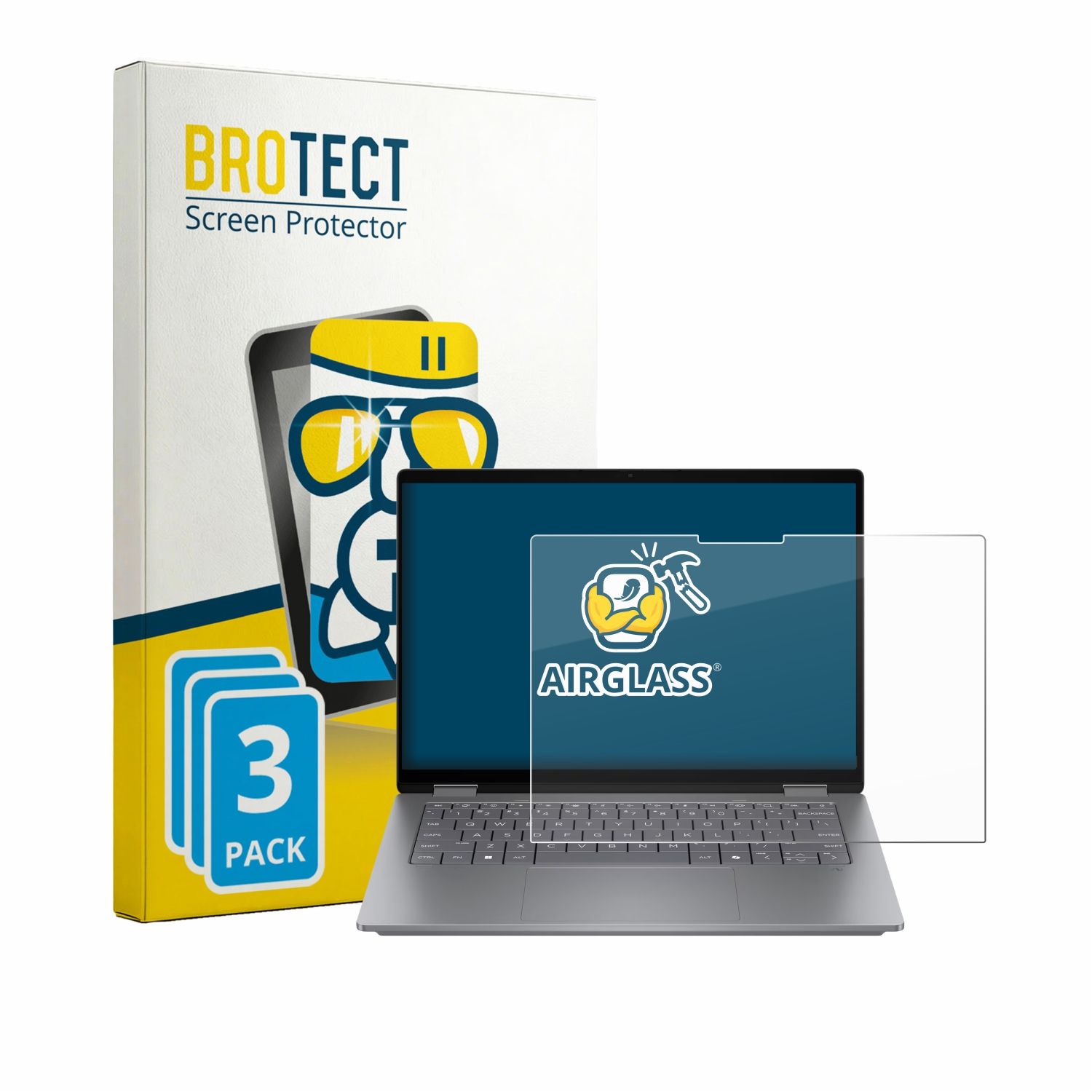 BROTECT Displayschutzverpackung mit Laptop und Displayschutzfolie.