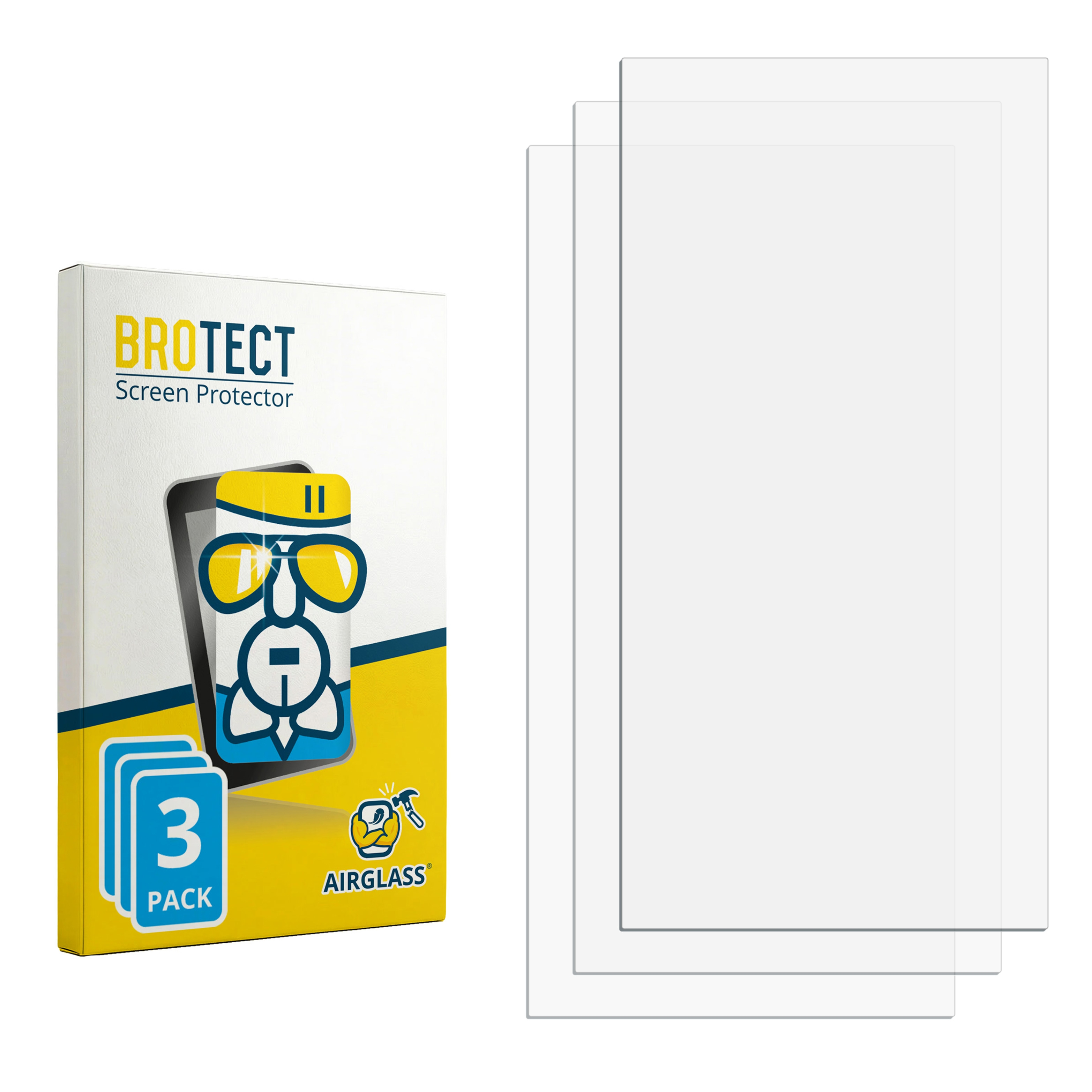 Verpackung für BROTECT Displayschutzfolien mit 3 Stück und 3 durchsichtigen Folien.