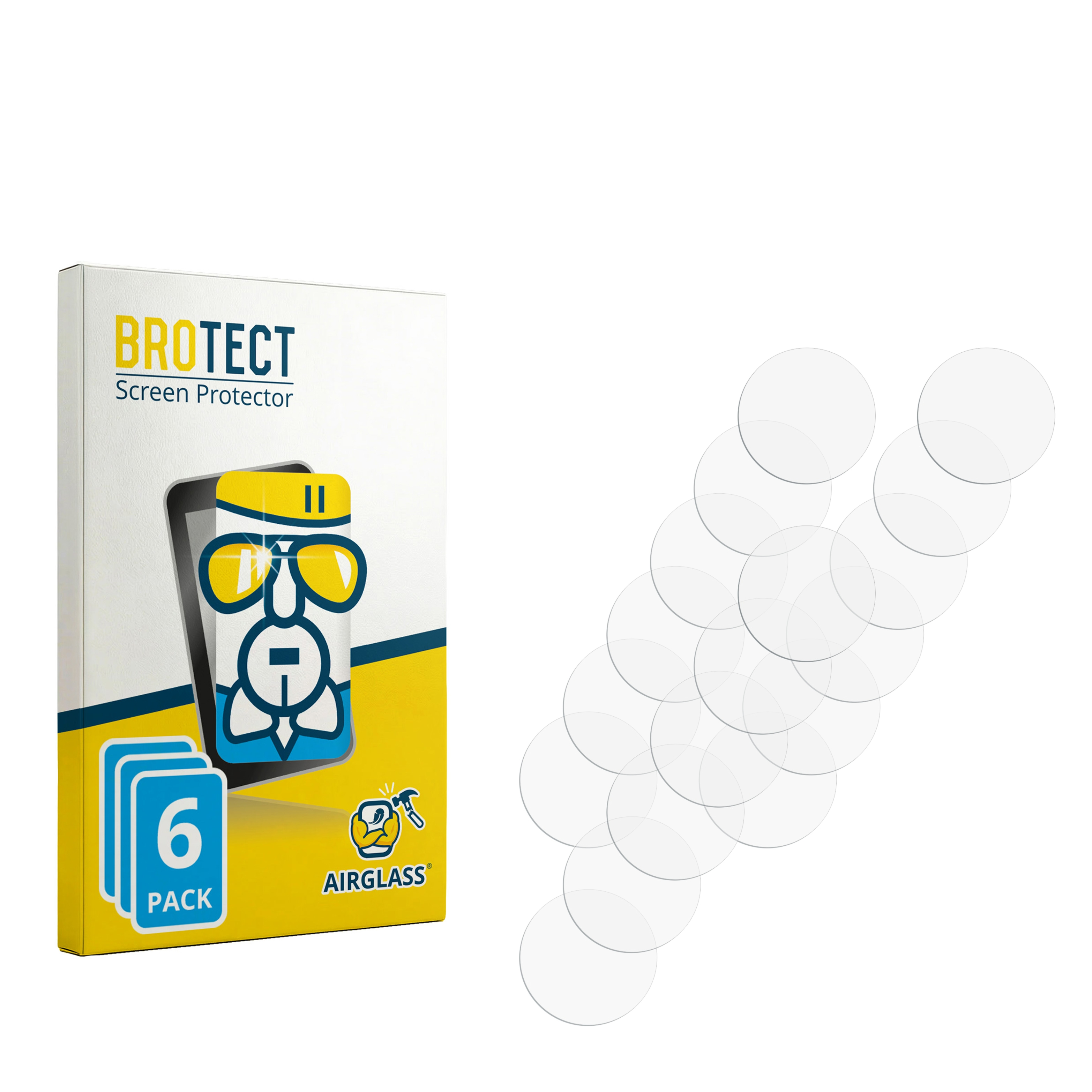 Verpackung für BROTECT Displayschutzfolien, 6er-Pack, mit runden Schutzfolien.