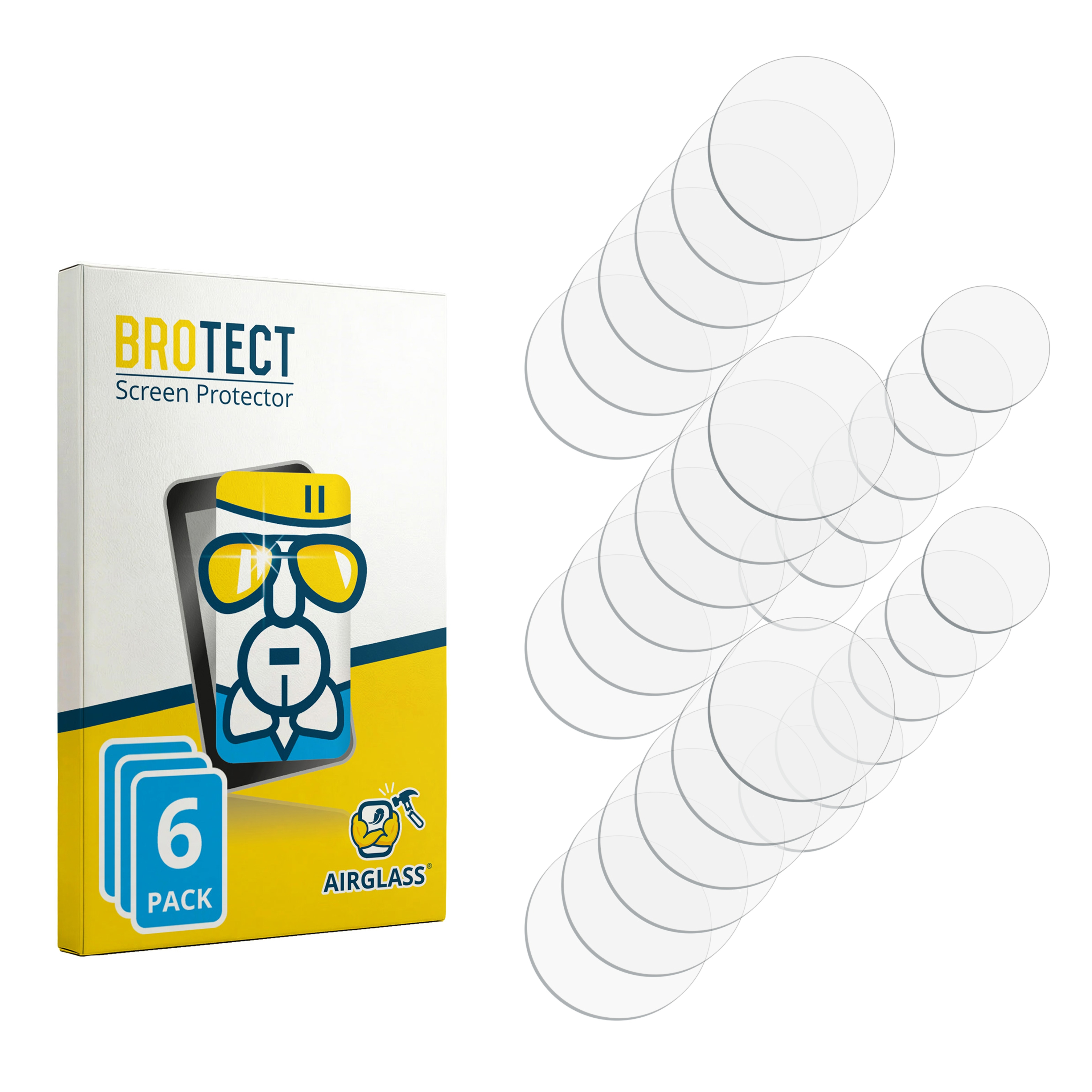 Eine Packung mit 6 BROTECT Displayschutzfolien und freistehenden Folien.