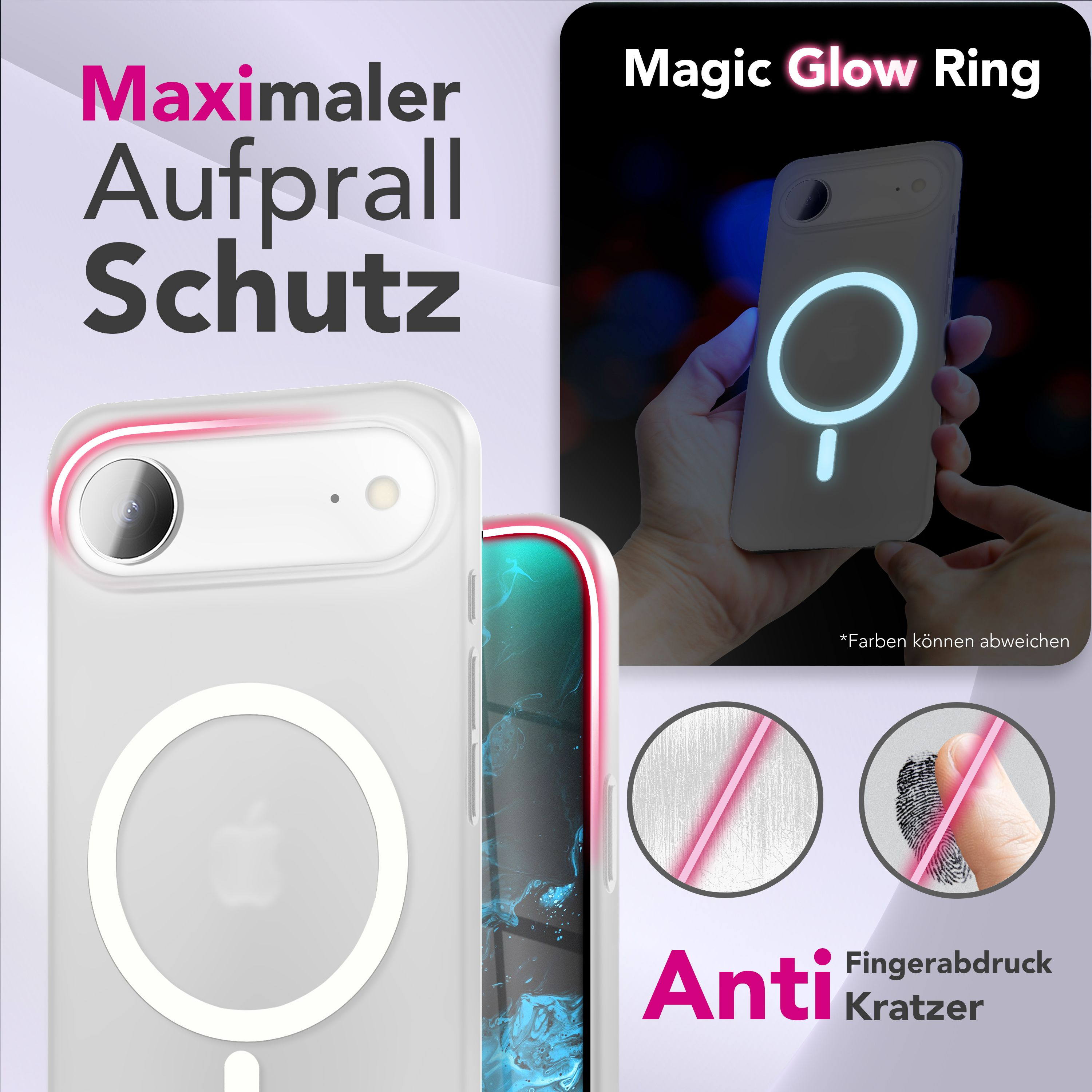 iPhone Hülle mit MagSafe Ring, maximaler Aufprallschutz, Anti-Fingerabdruck/Kratzer.