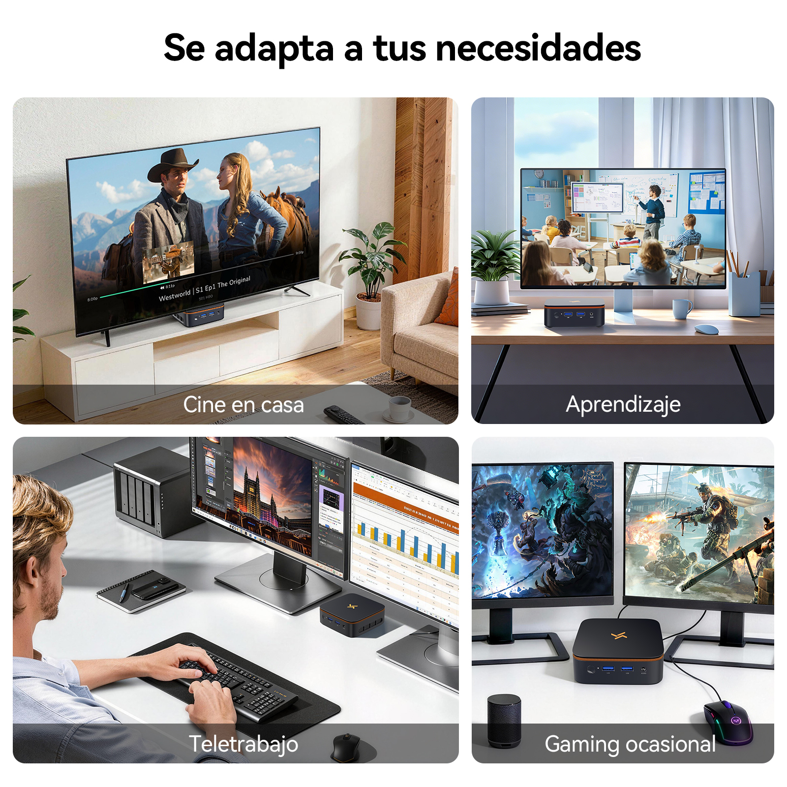 Un hombre y una mujer a caballo en una pantalla de TV.