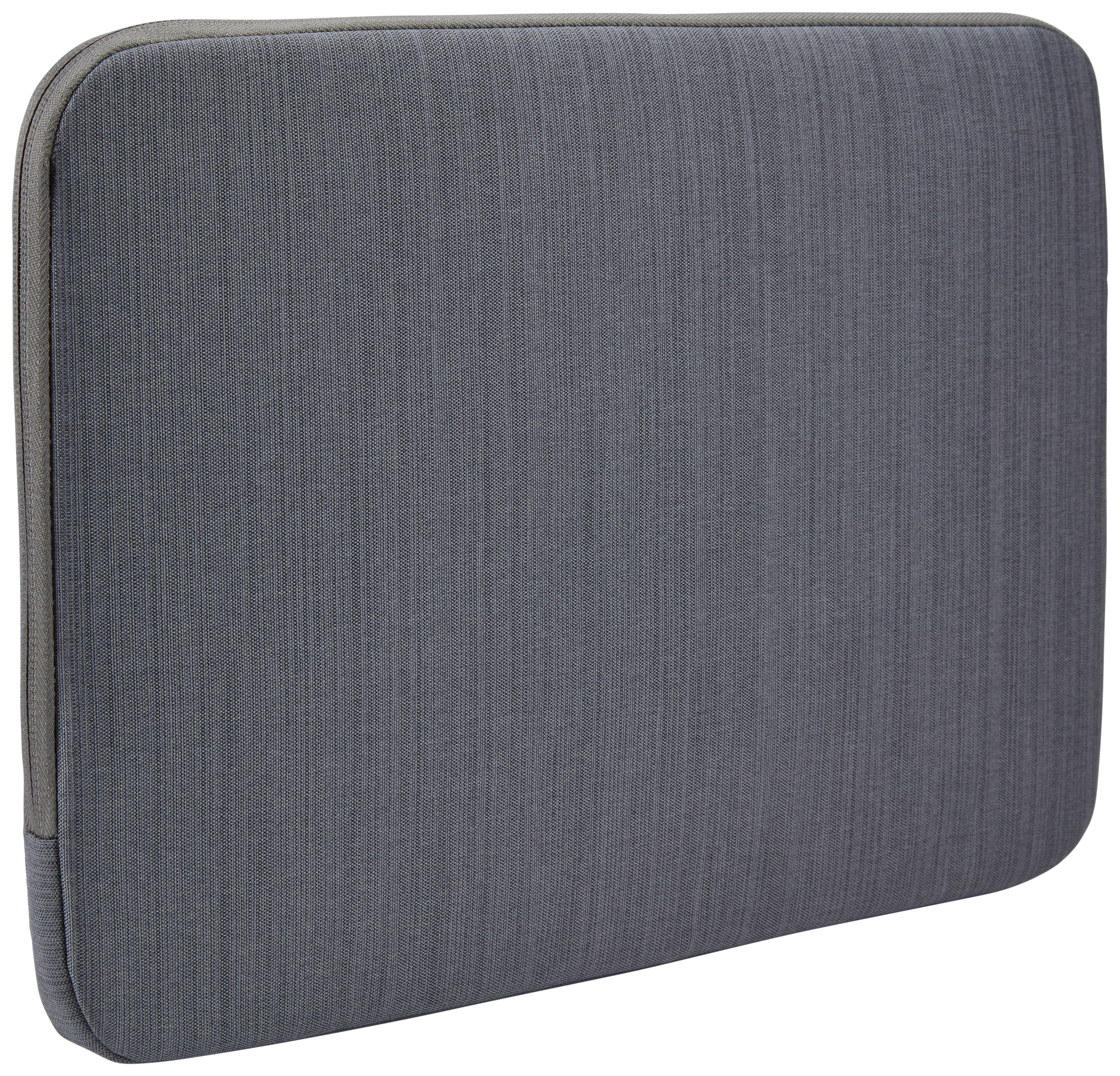 Graue Laptoptasche mit Textur und Reißverschluss.