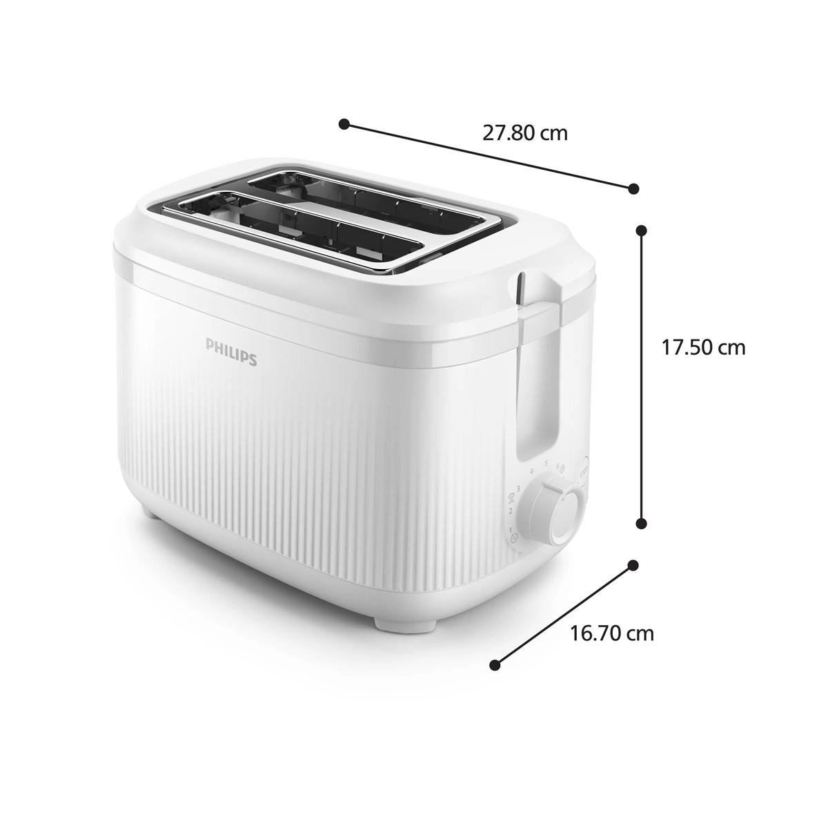Weier Philips Toaster mit zwei Schlitzen und Bedienelementen.
