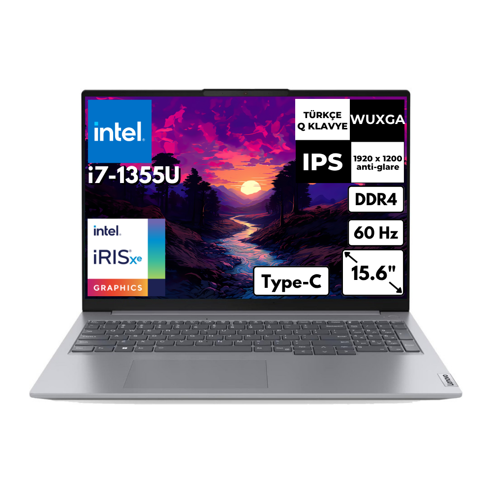Intel i7 işlemcili, 15,6 inç ekranlı gümüş rengi dizüstü bilgisayar.