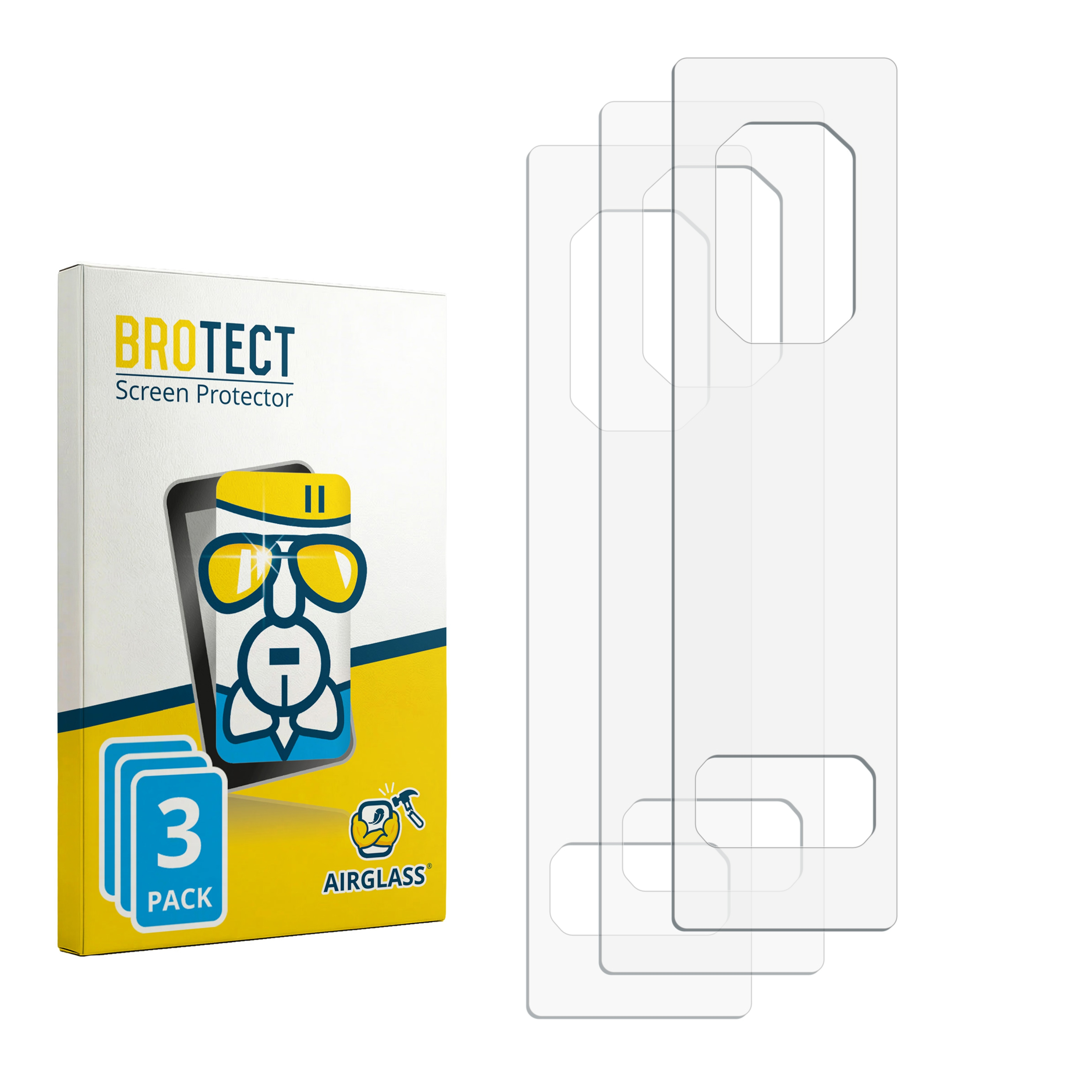 Verpackung für BROTECT Displayschutzfolien für 3 Stück und transparente Schutzfolien.