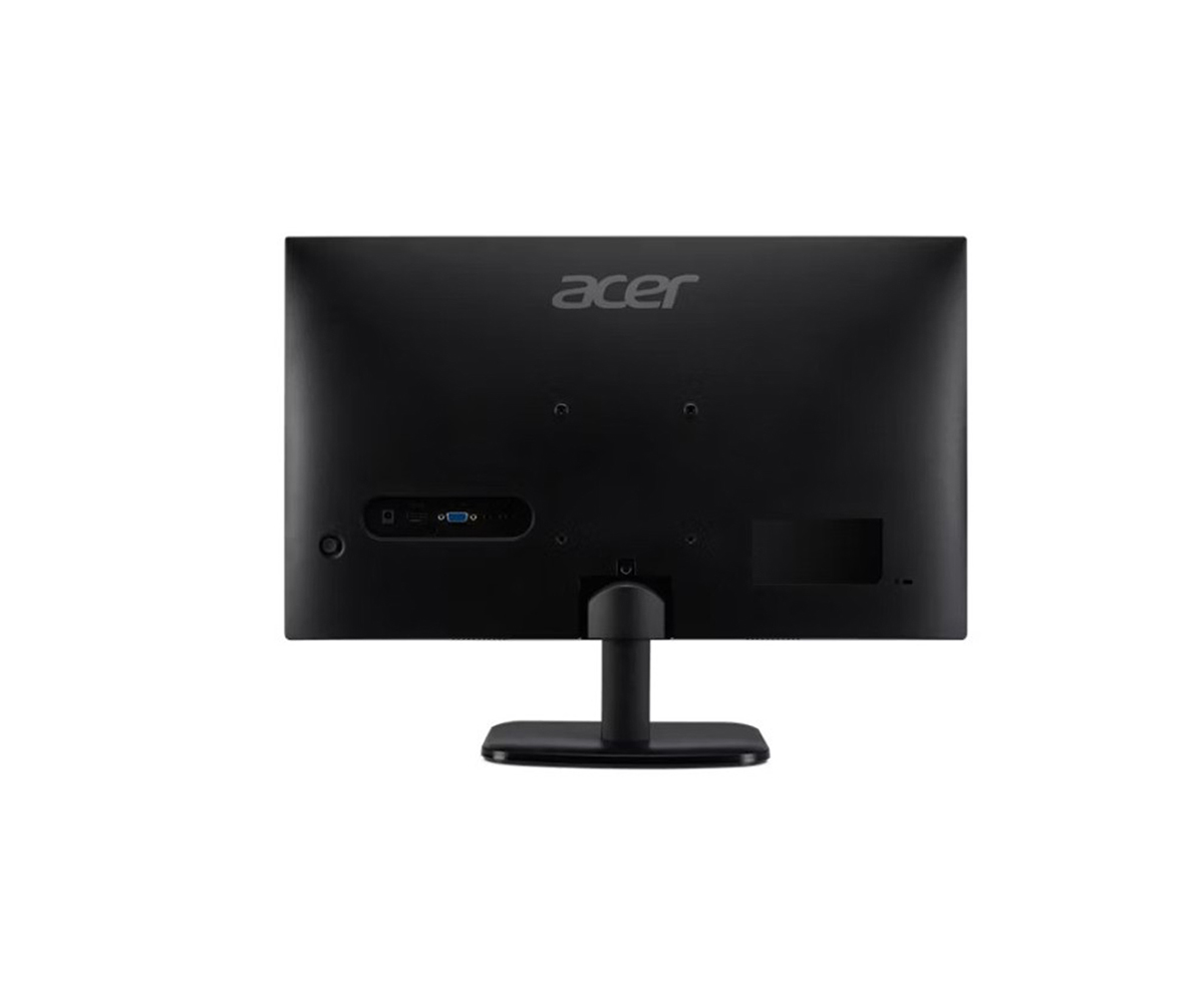 Bağlantı noktaları ve standı olan siyah Acer monitörün arkası.