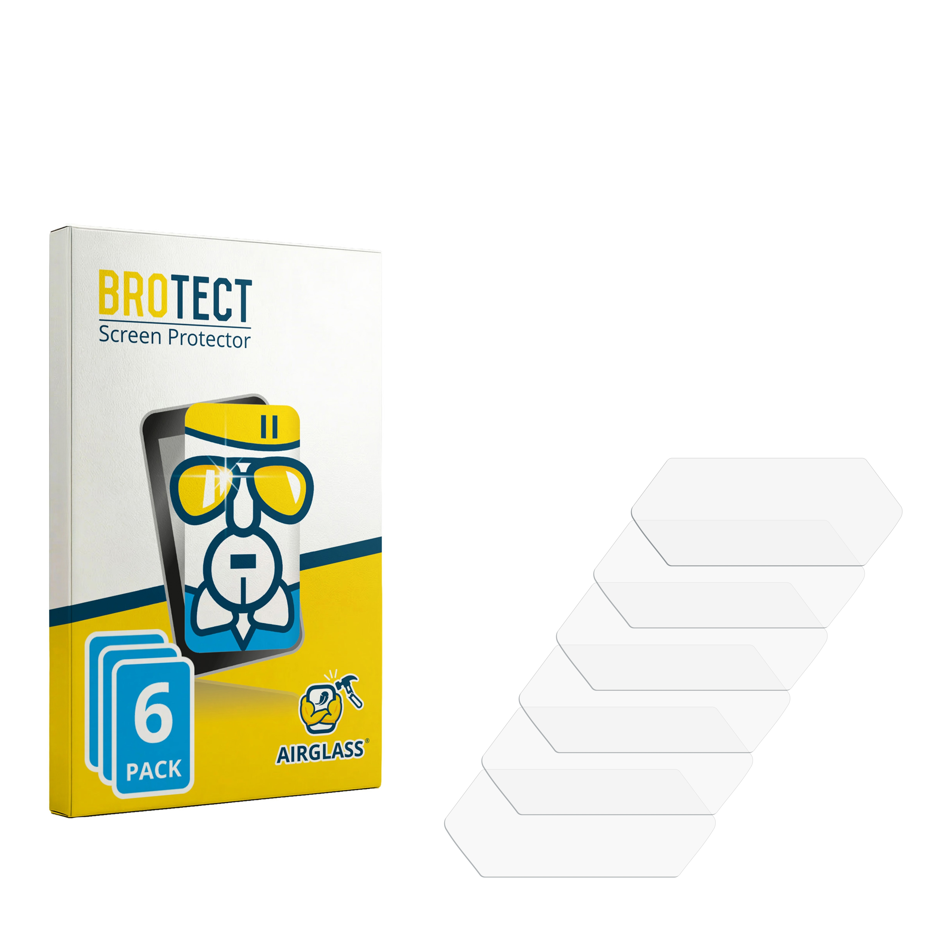 Verpackung von BROTECT Displayschutzfolien, 6 Stück, mit 5 Folien daneben.