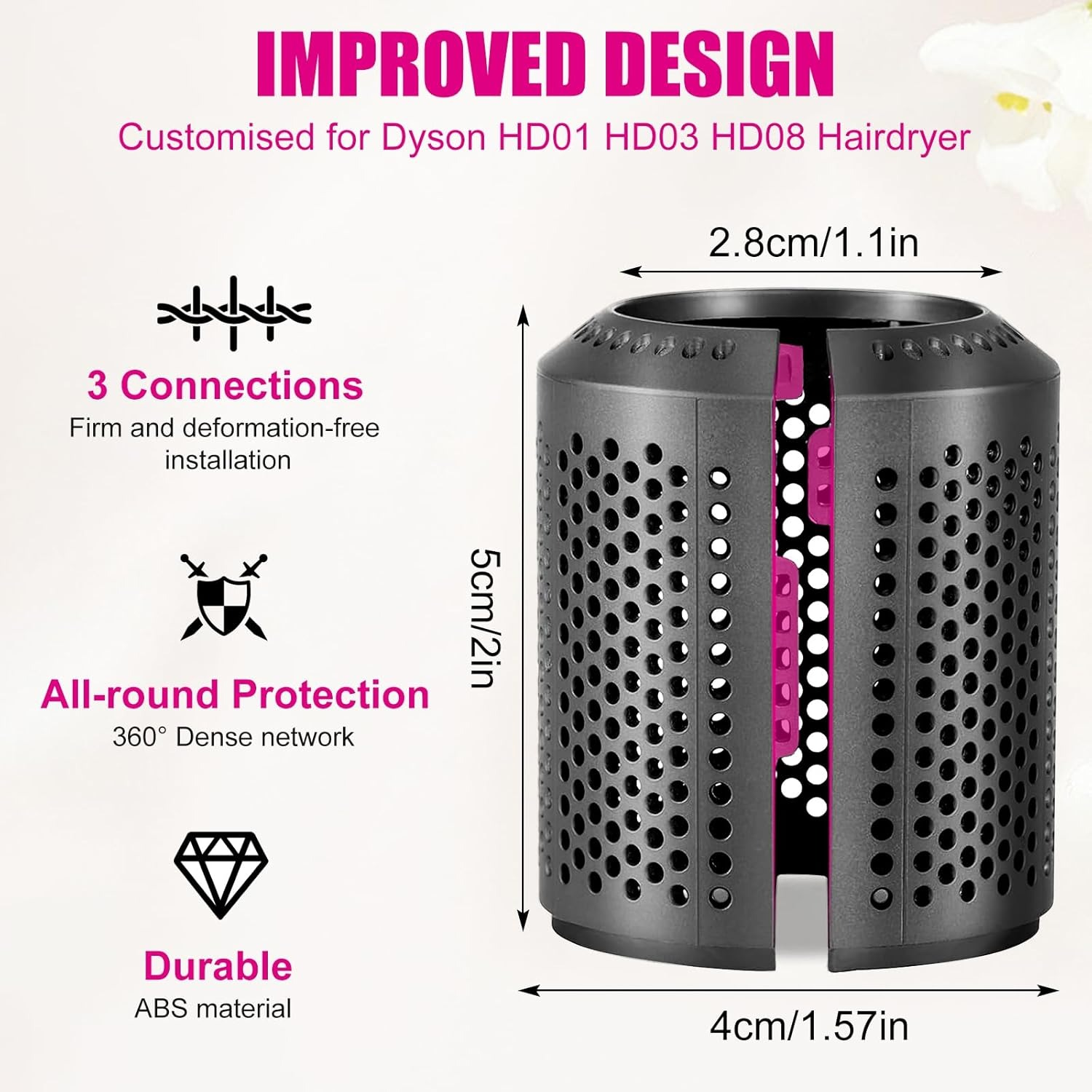Accessorio nero per asciugacapelli Dyson con dimensioni e caratteristiche.