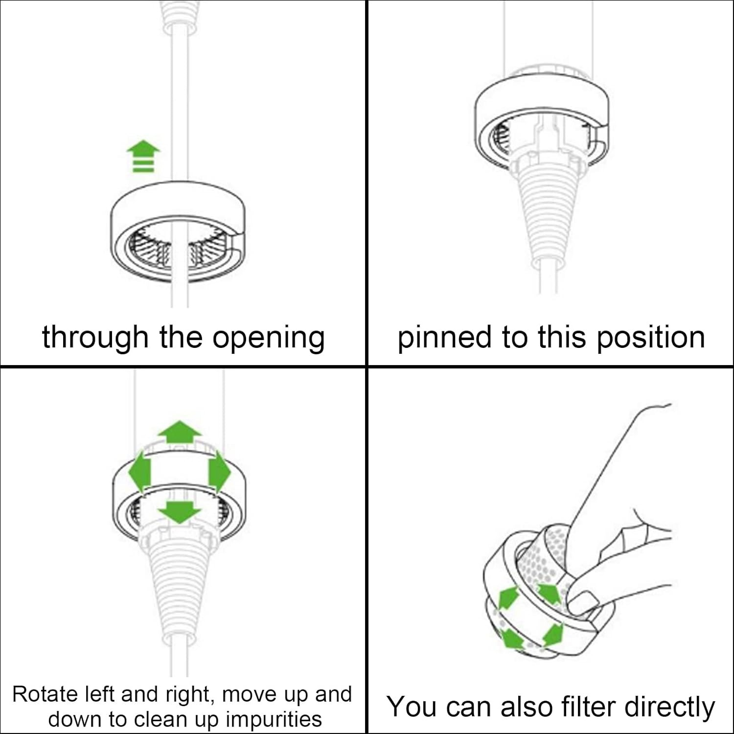 Istruzioni: Inserire pezzo, bloccare, pulire, filtrare.